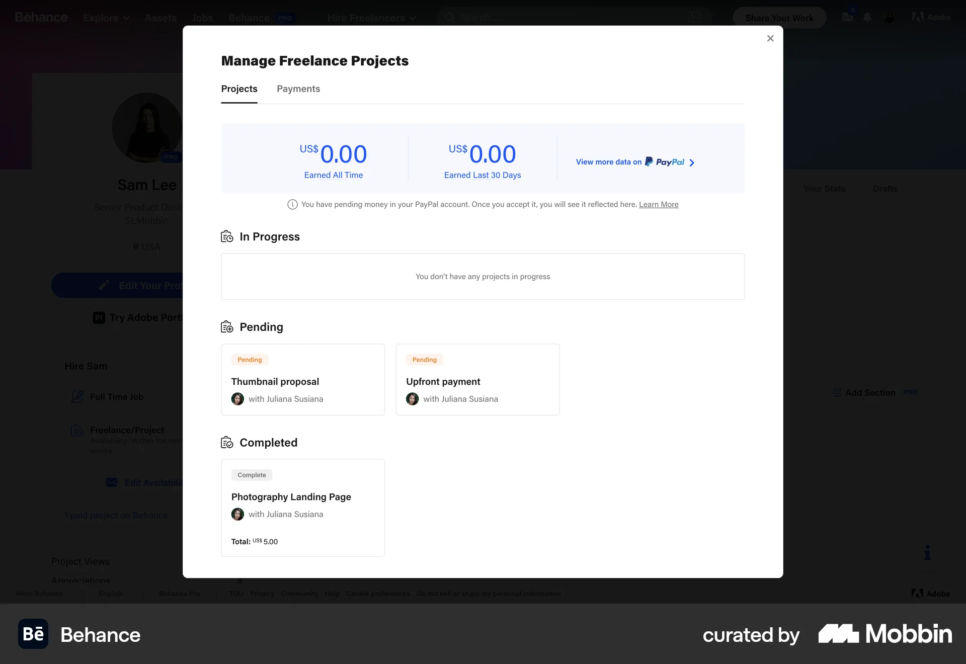 Behance Web Wallet & Balance screen