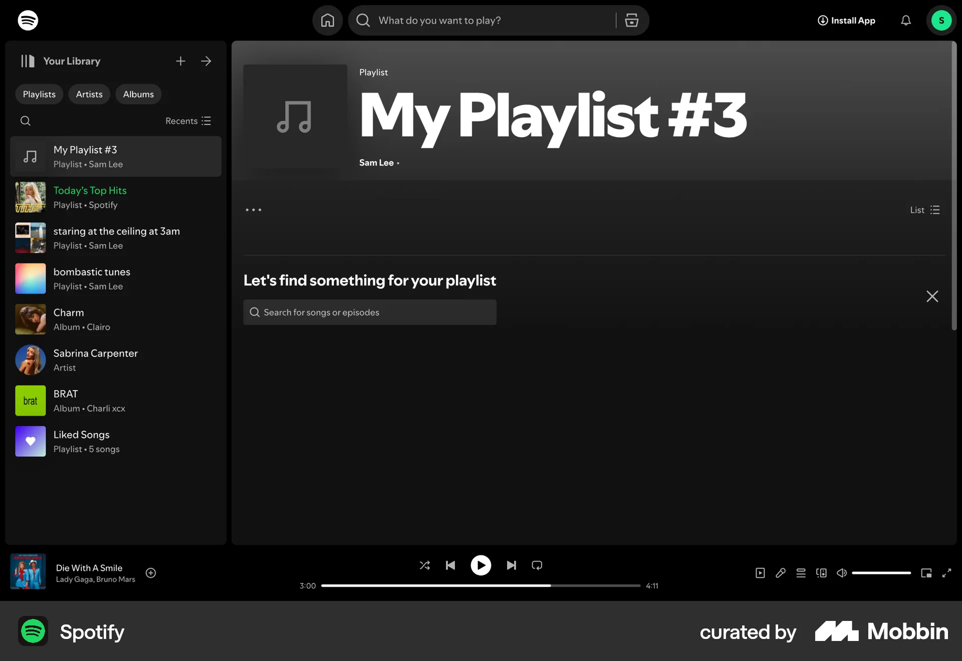 Spotify Web Playlists screen