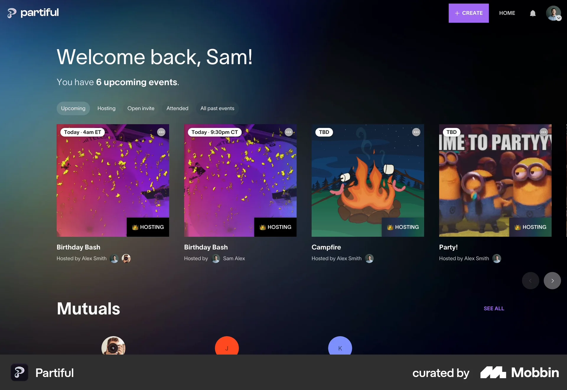 Partiful Web Lifestyle App screen