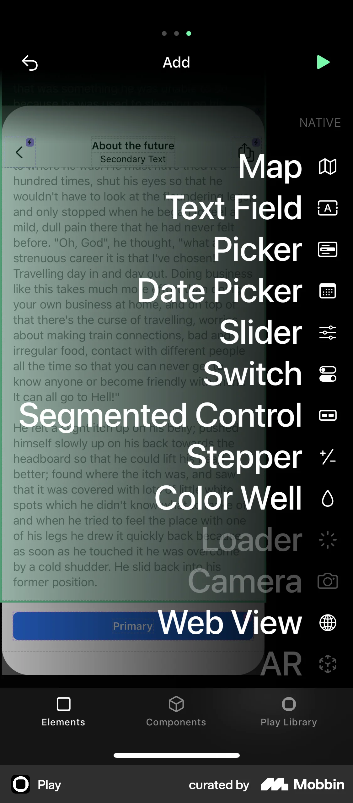 Play iOS screen containing Drawer UI element