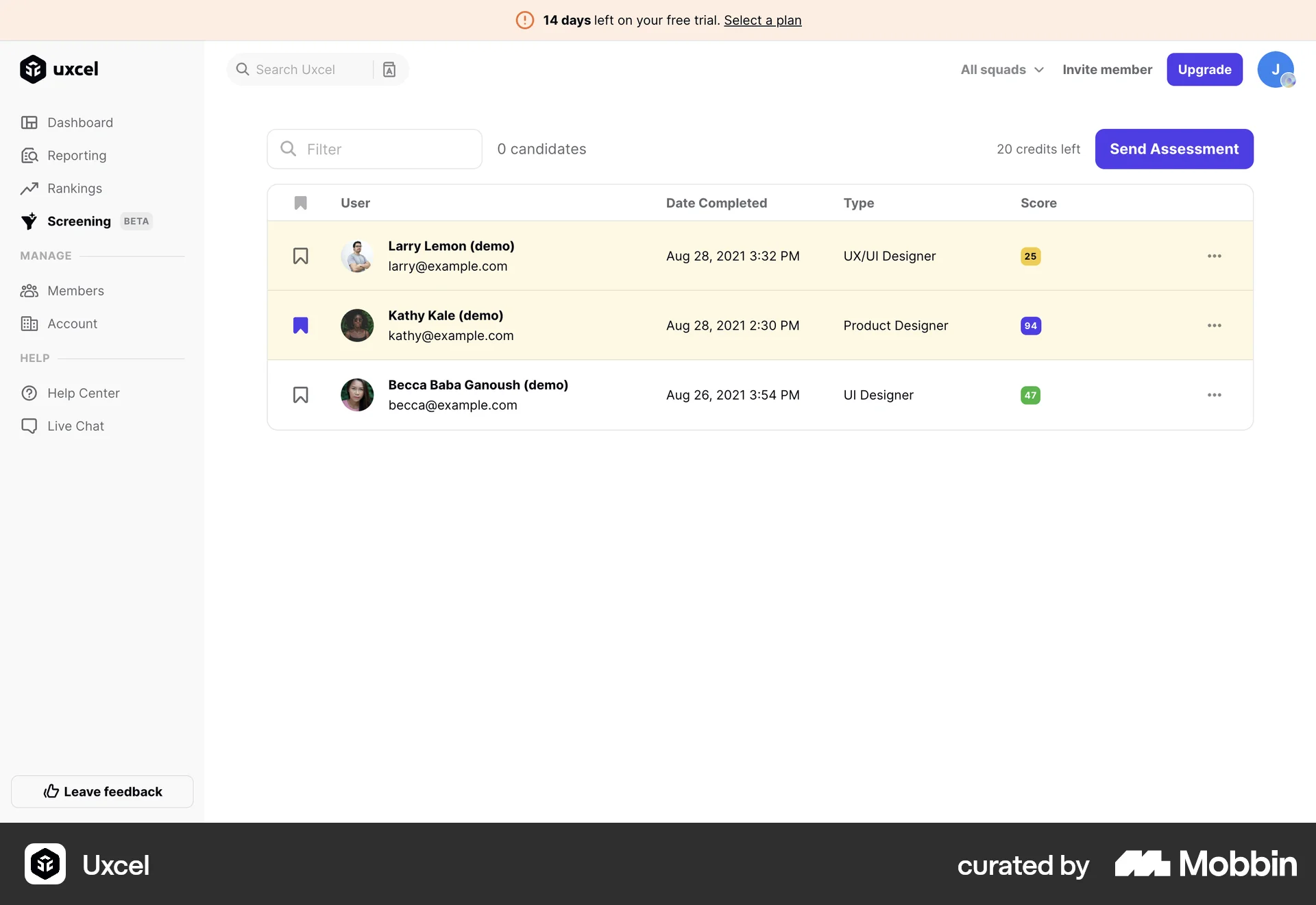 Uxcel Web Bookmarks & Collections screen
