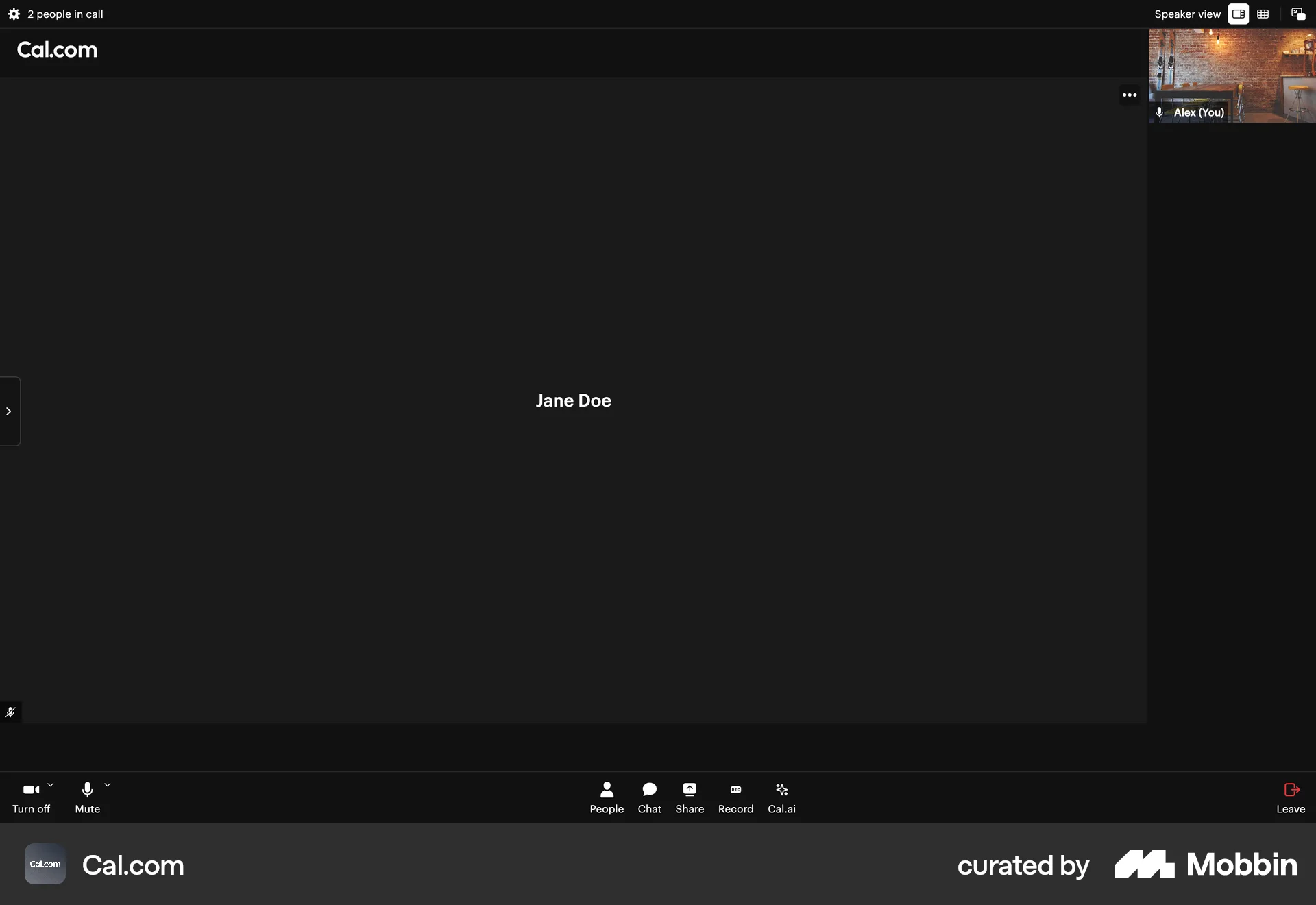Cal.com Web Call screen