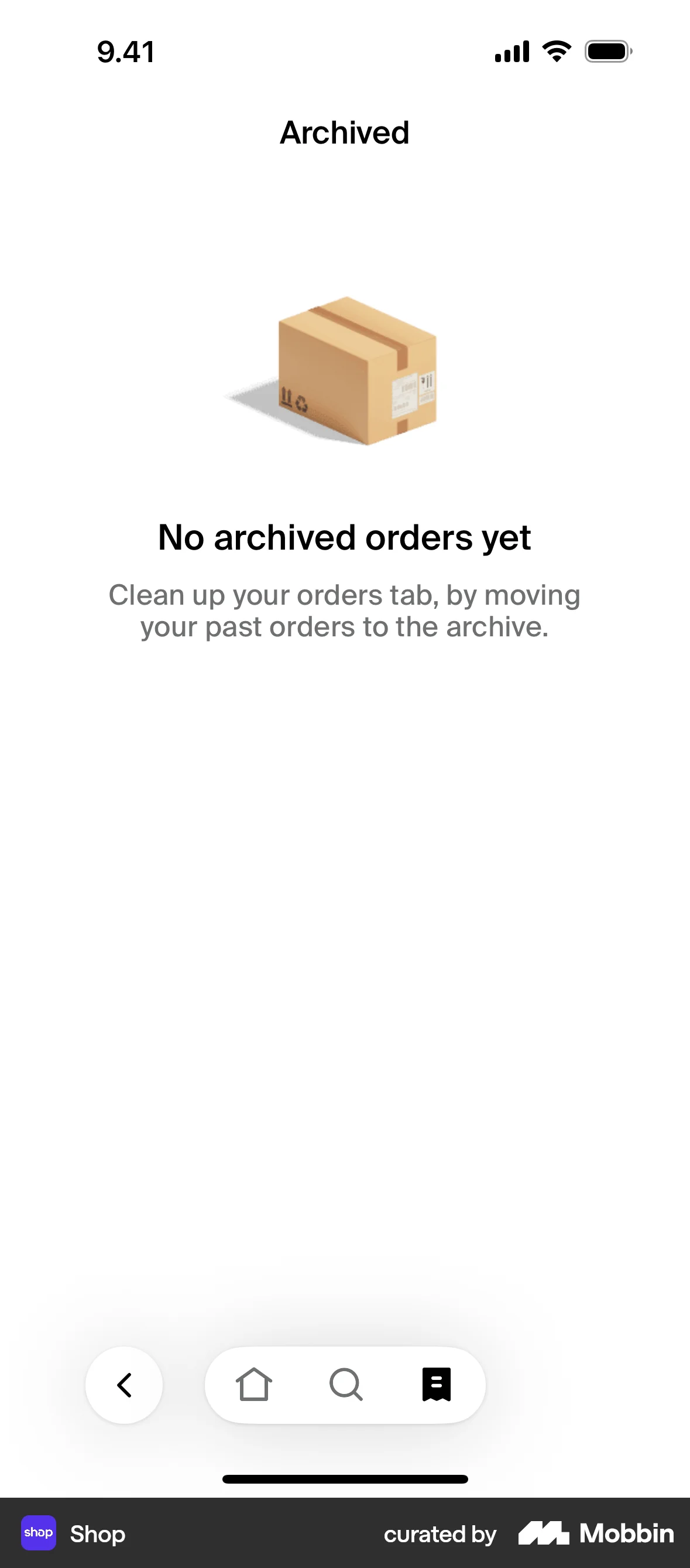 Shop iOS Trash & Archive screen