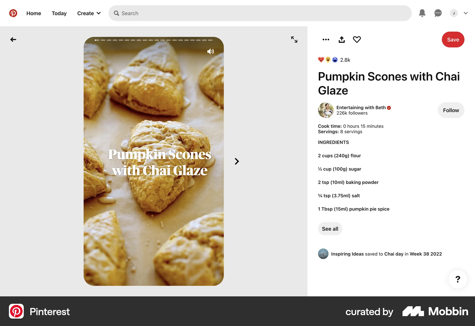 Pinterest Web Post Detail screen