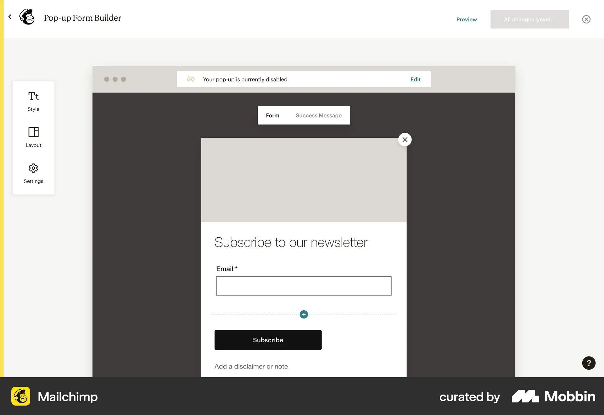 Mailchimp Web Canvas screen