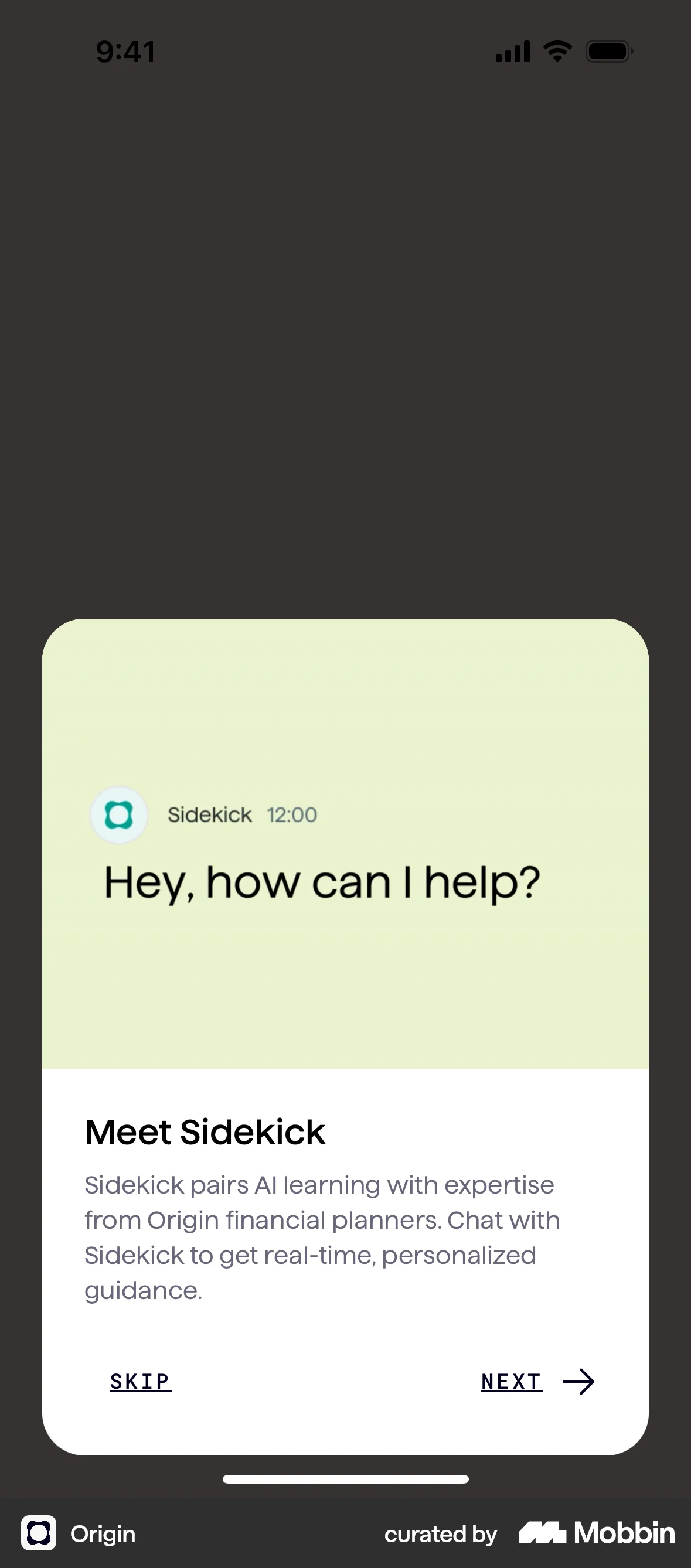 Origin iOS screen containing Bottom Sheet UI element