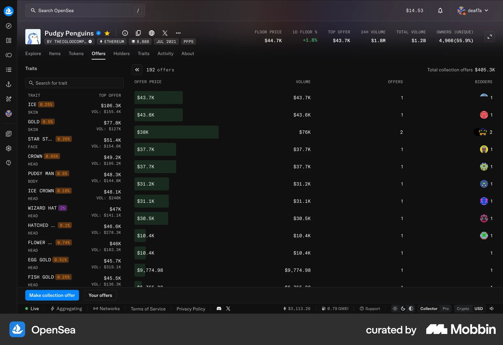 OpenSea Web Charts screen