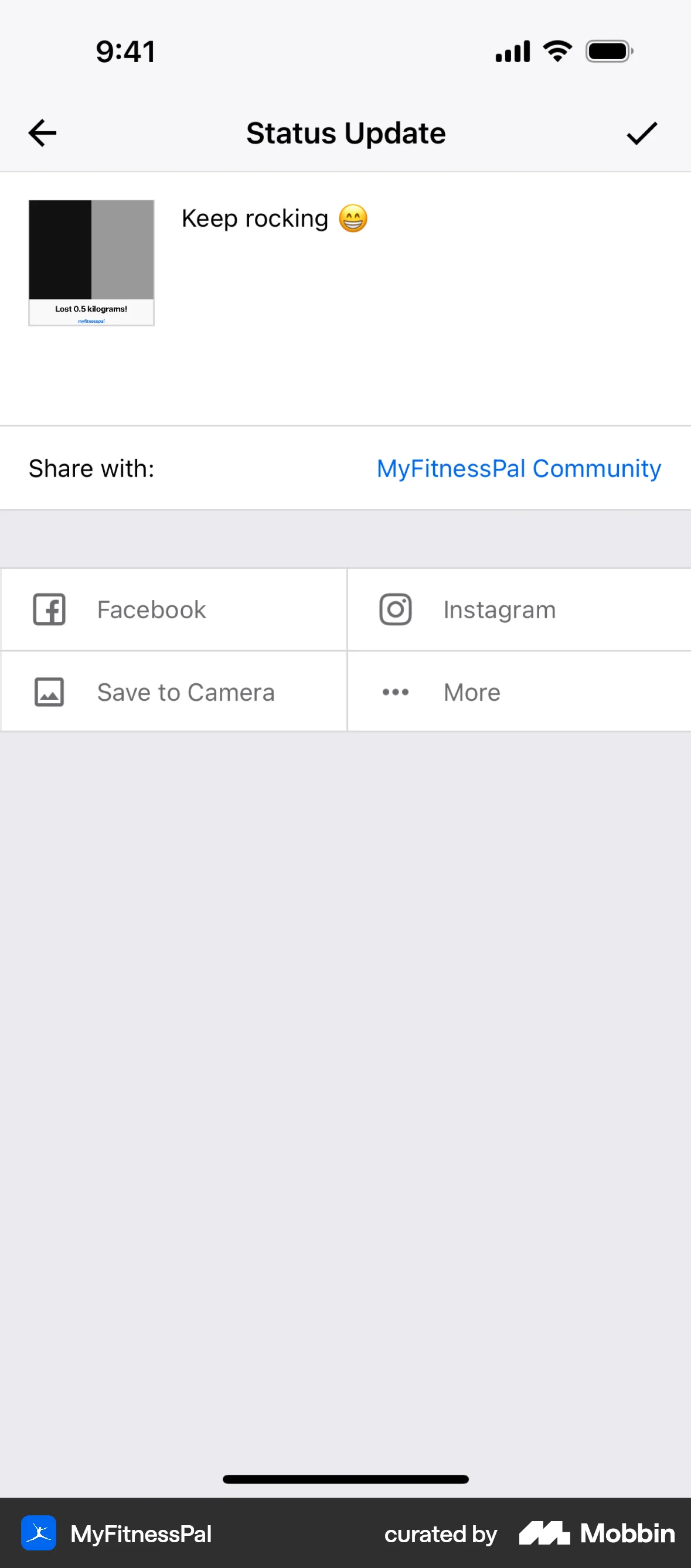MyFitnessPal iOS Share screen