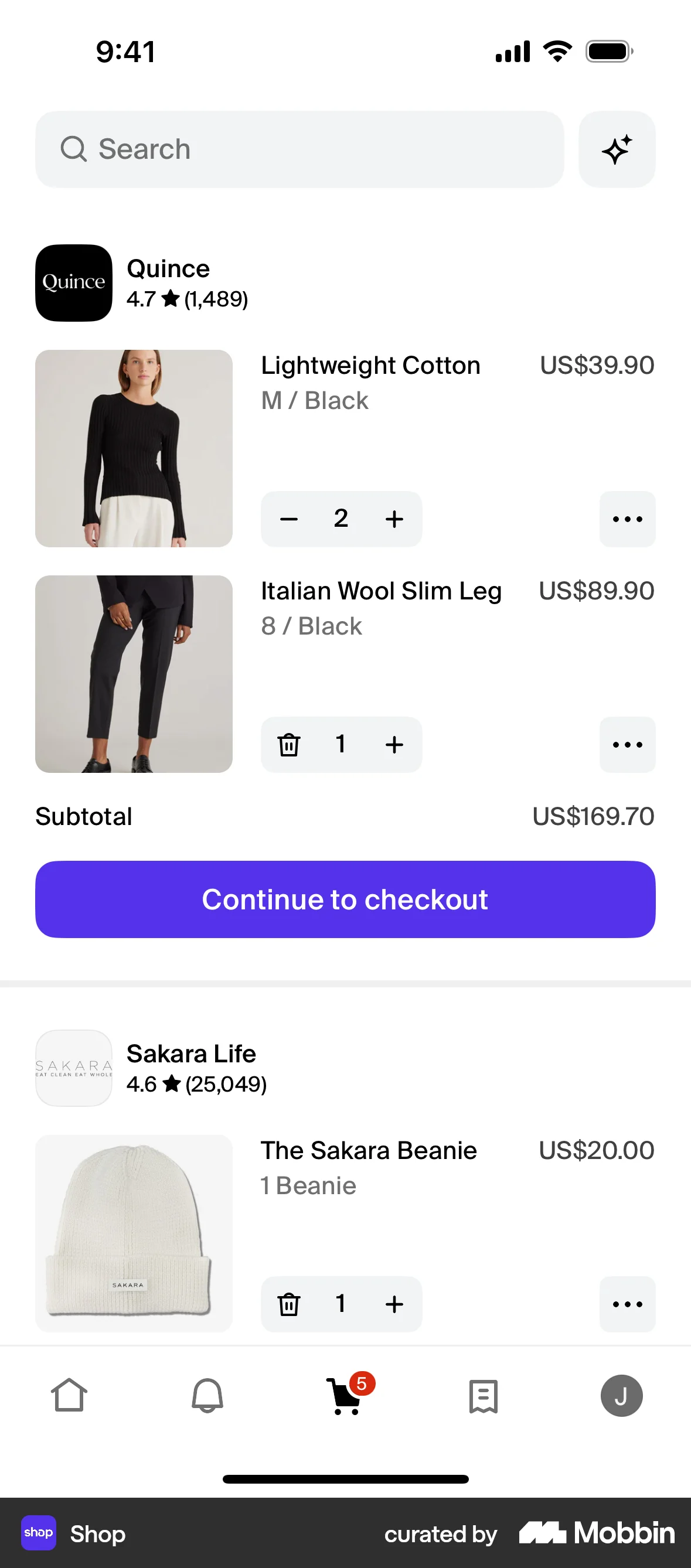 Shop iOS Mobile Shopping Cart screen