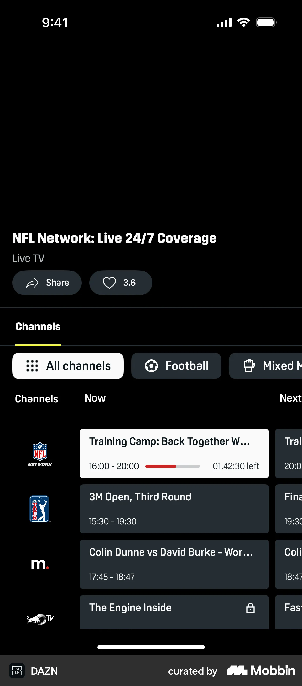 DAZN iOS Timer & Clock screen