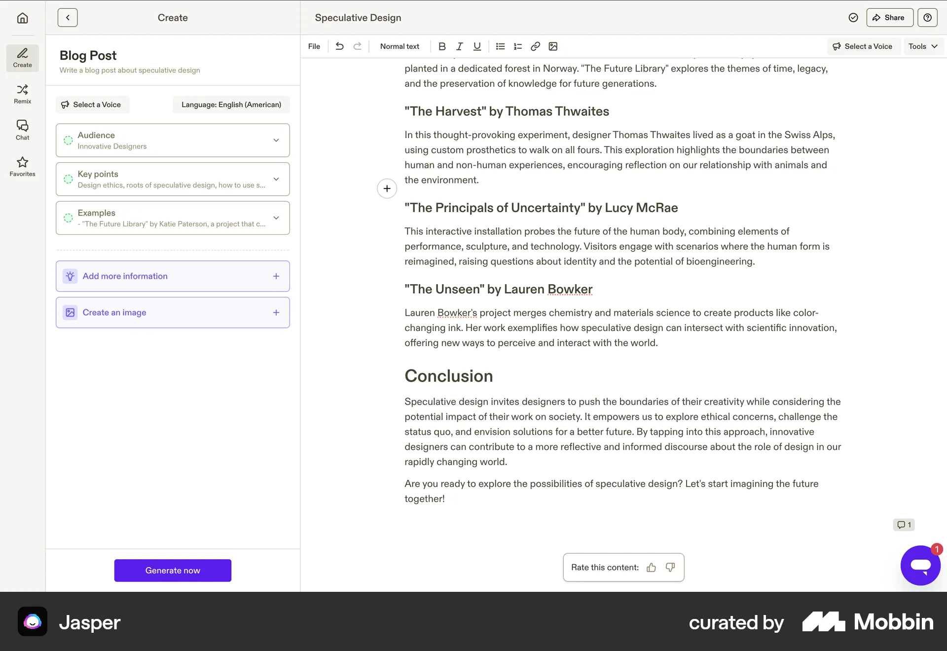 Jasper Web screen containing Rating Control UI element