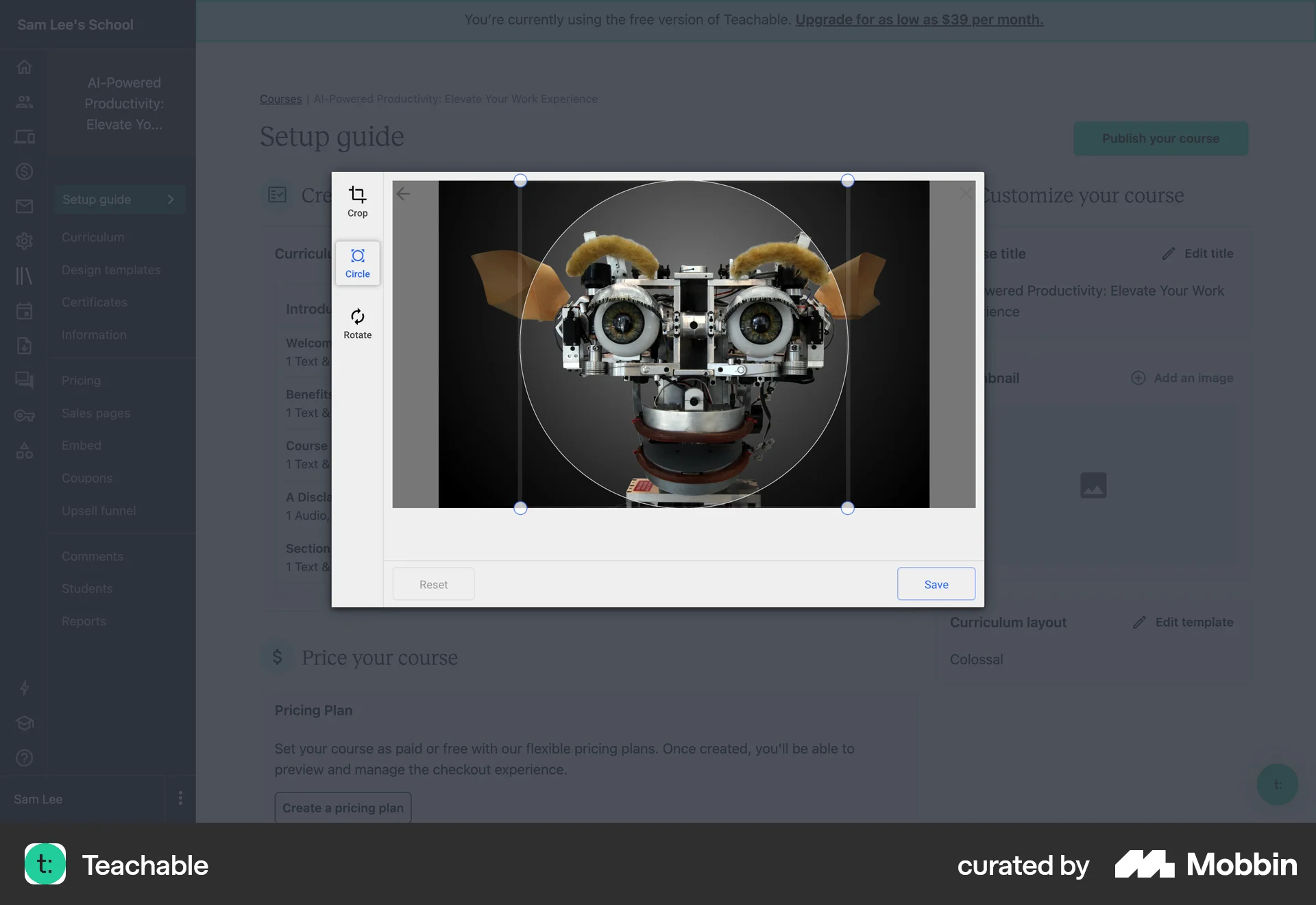 Teachable Web Media Editor screen