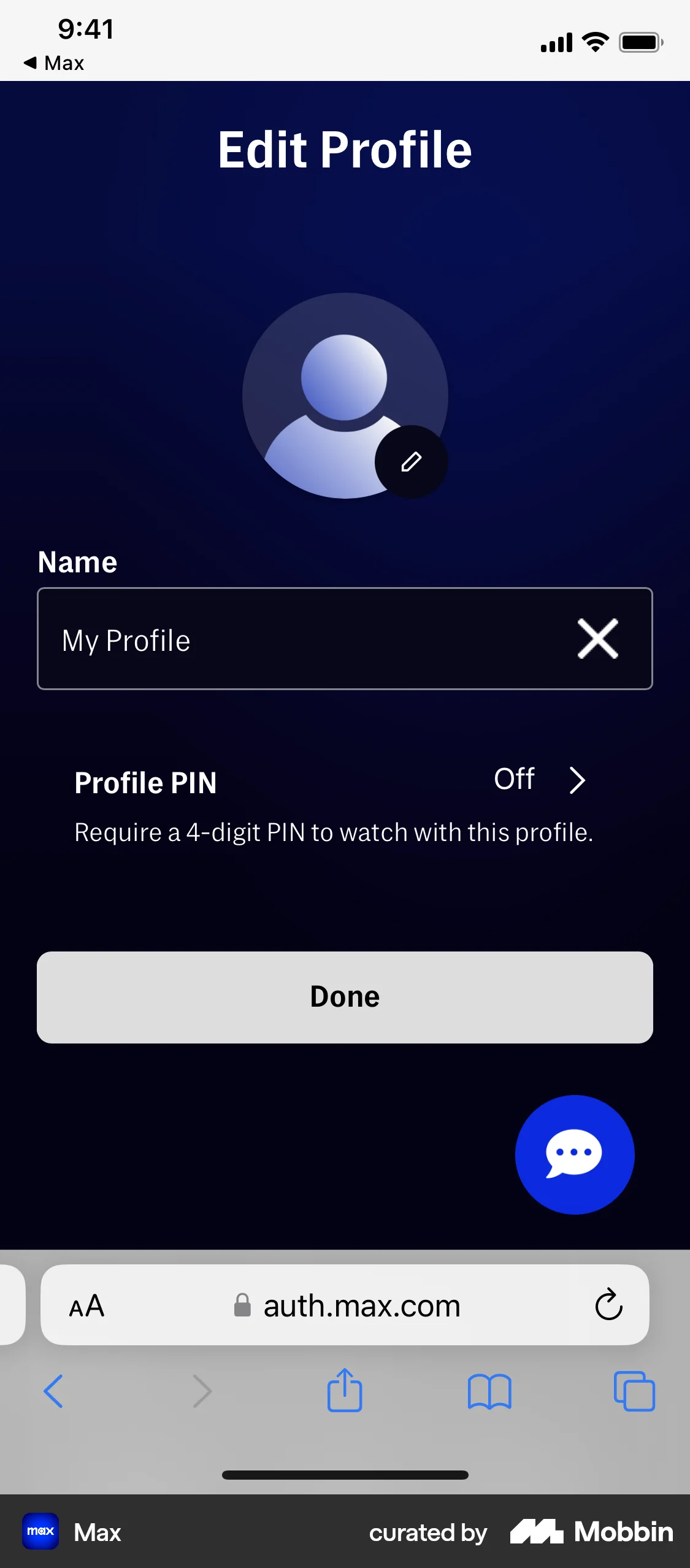 HBO Max iOS Browser screen