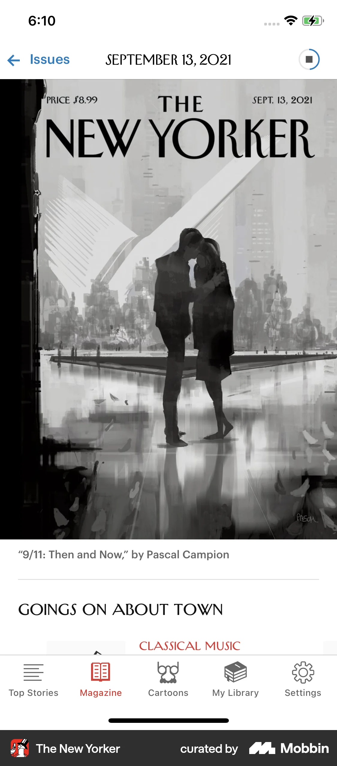 The New Yorker iOS Upload & Download screen