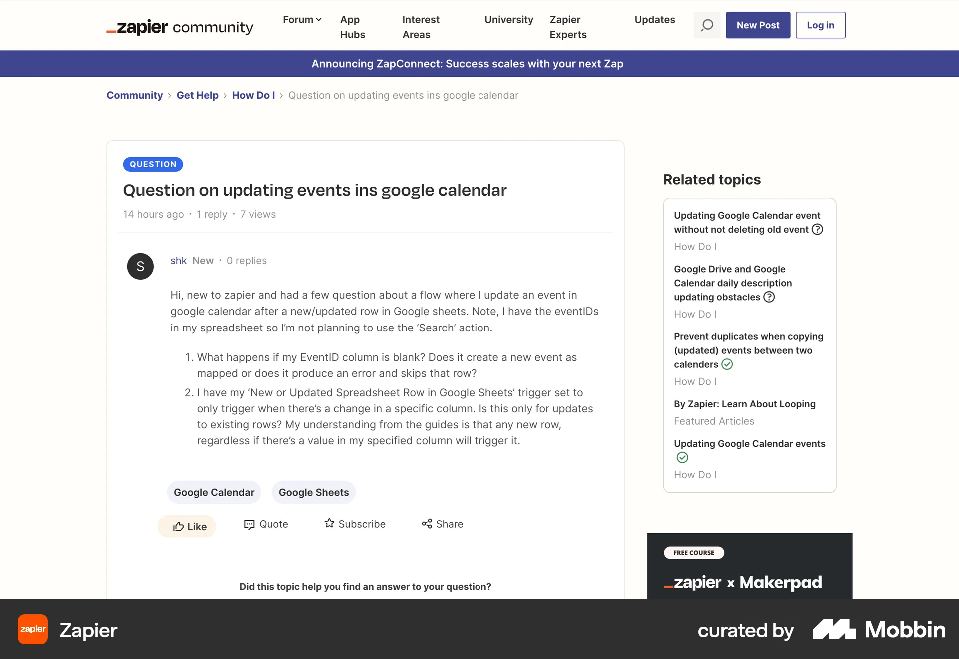 Zapier Web Post Detail screen