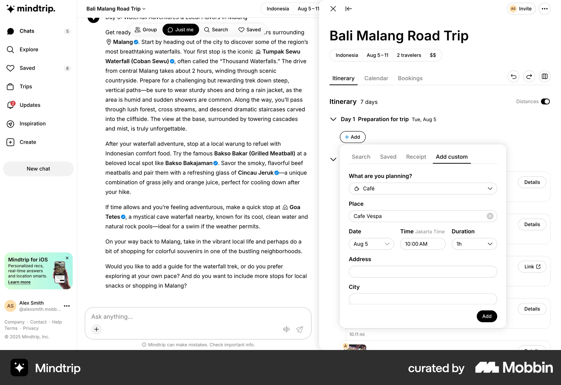 Mindtrip Web Add & Create screen