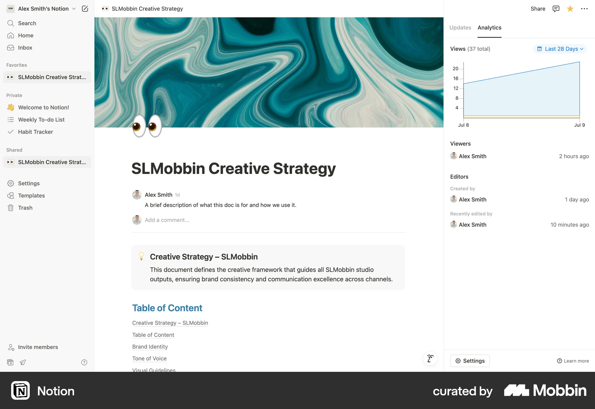 Notion Web Charts screen