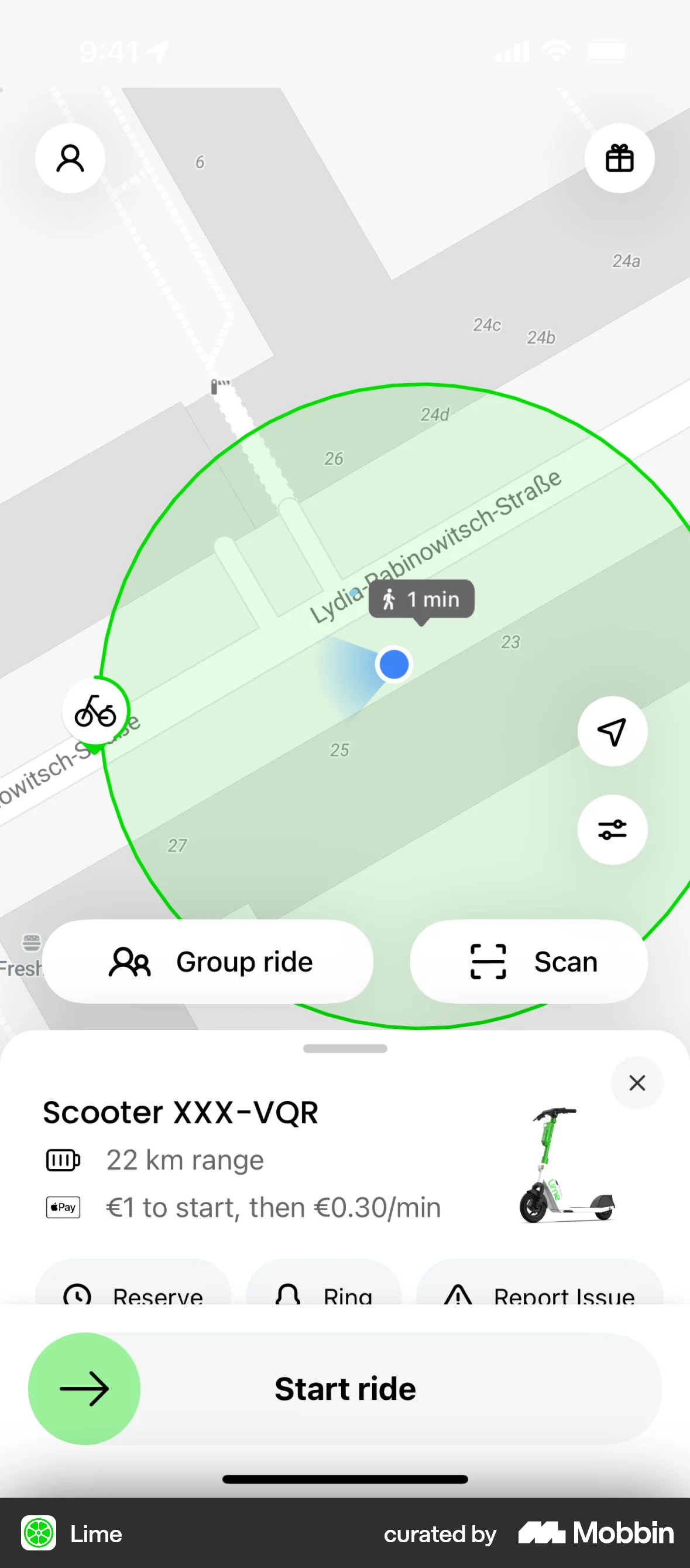 Lime iOS screen containing Map Pin UI element