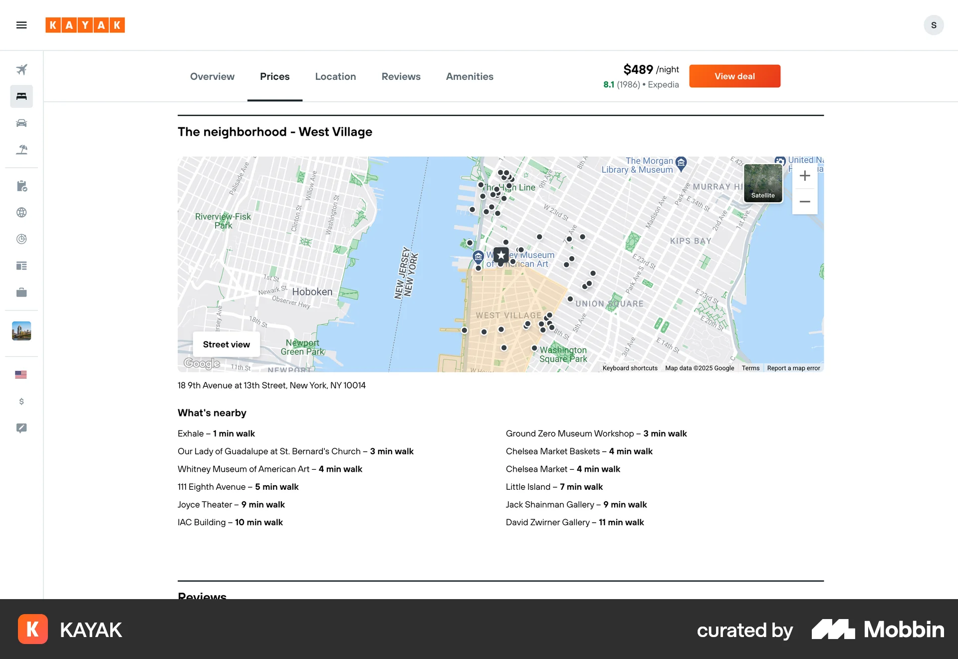 KAYAK Web screen containing Map Pin UI element
