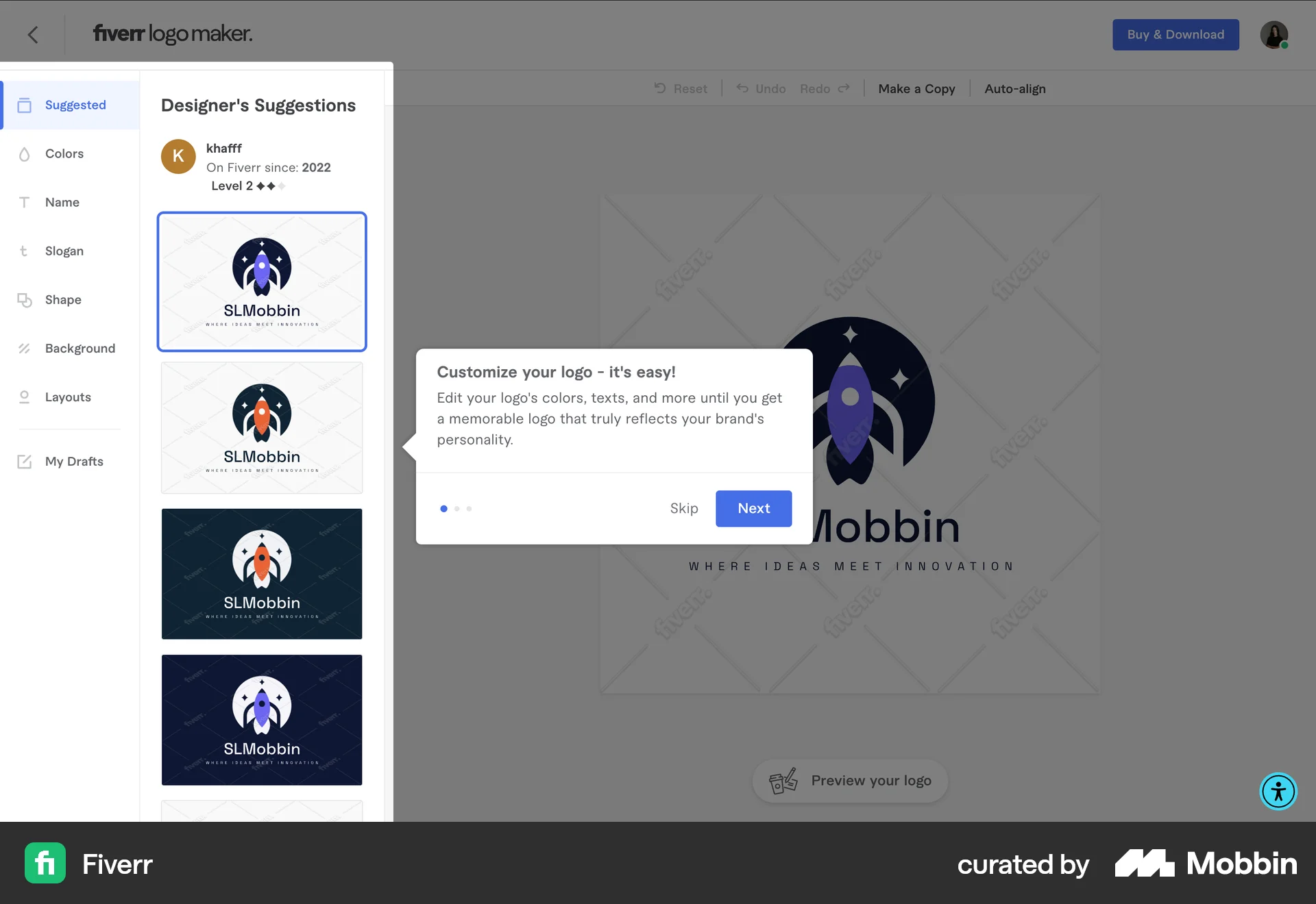 Fiverr Web Guided Tour & Tutorial screen