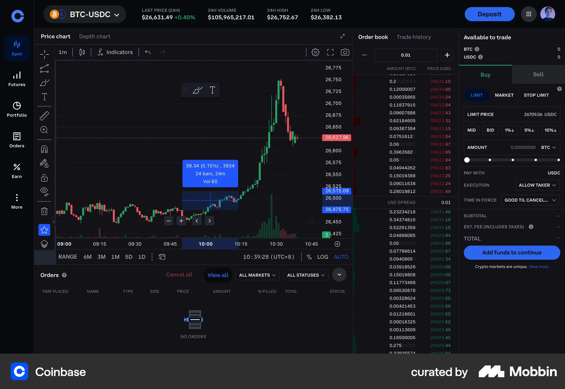 Coinbase Graphique Coinbase Web Adjusting chart view Flow | Mobbin