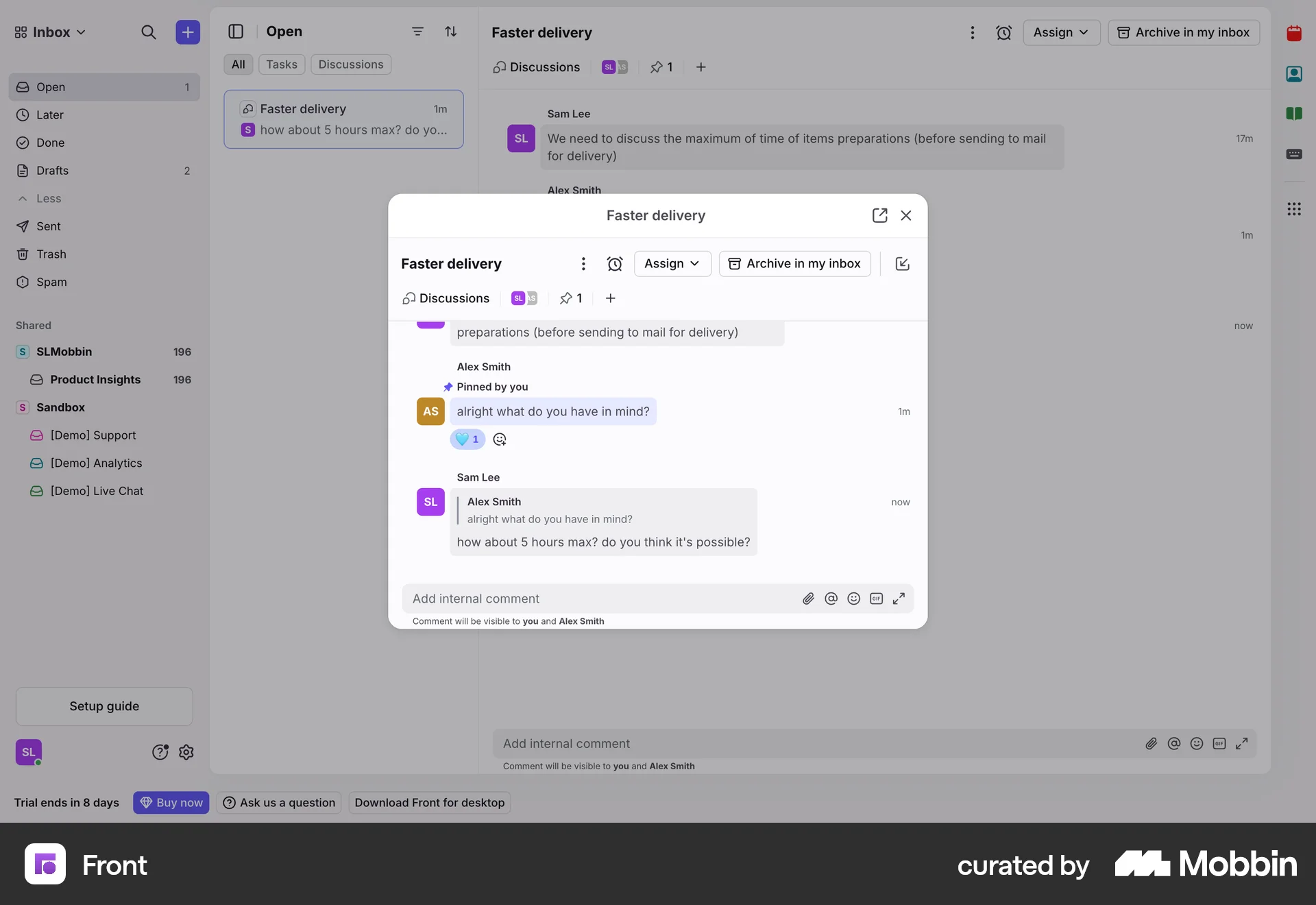Front Web Chat Detail screen