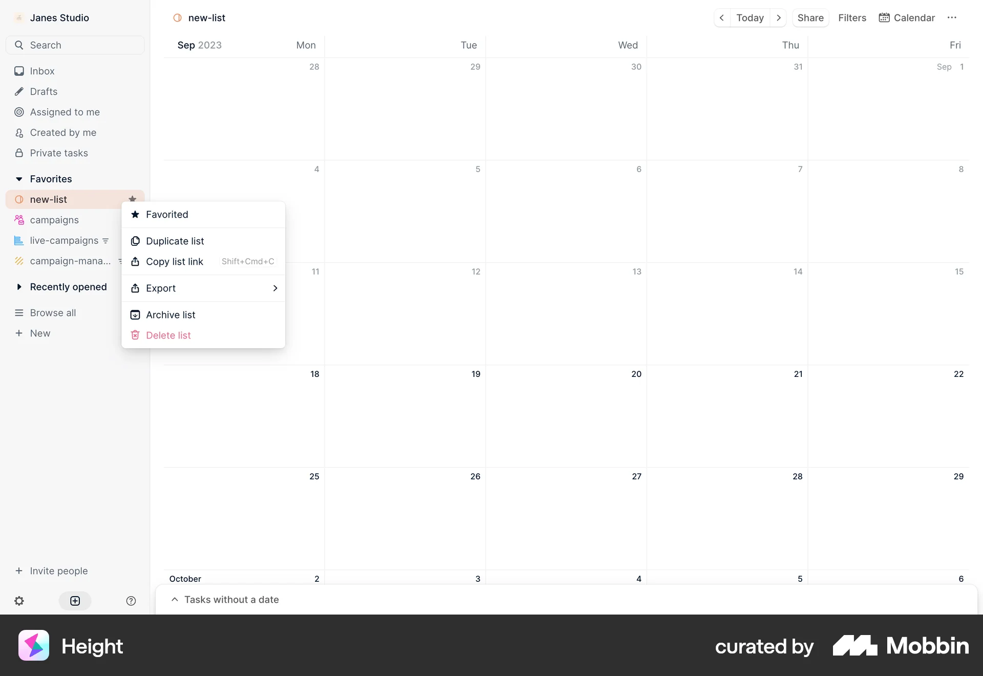 Height Web screen containing Context Menu UI element