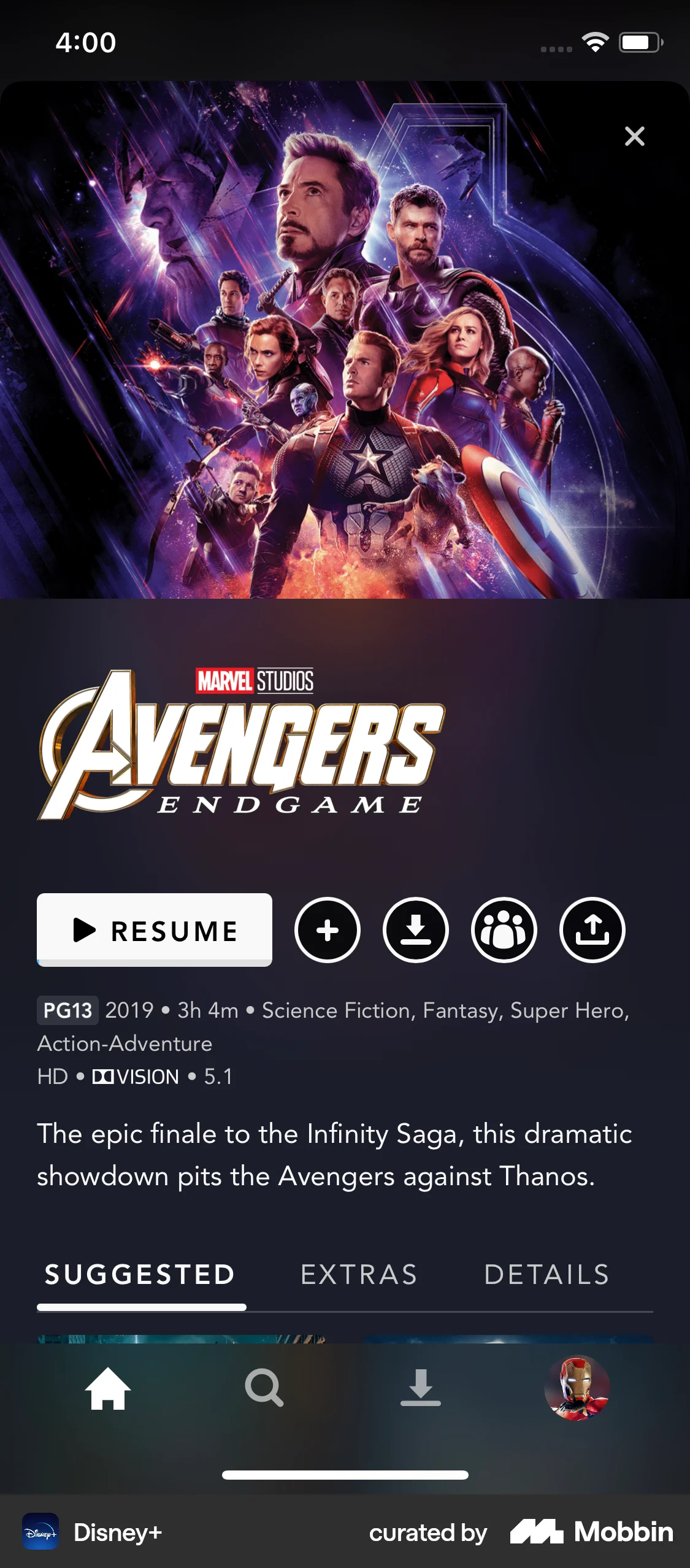 Disney+ iOS TV Show & Movie Detail screen