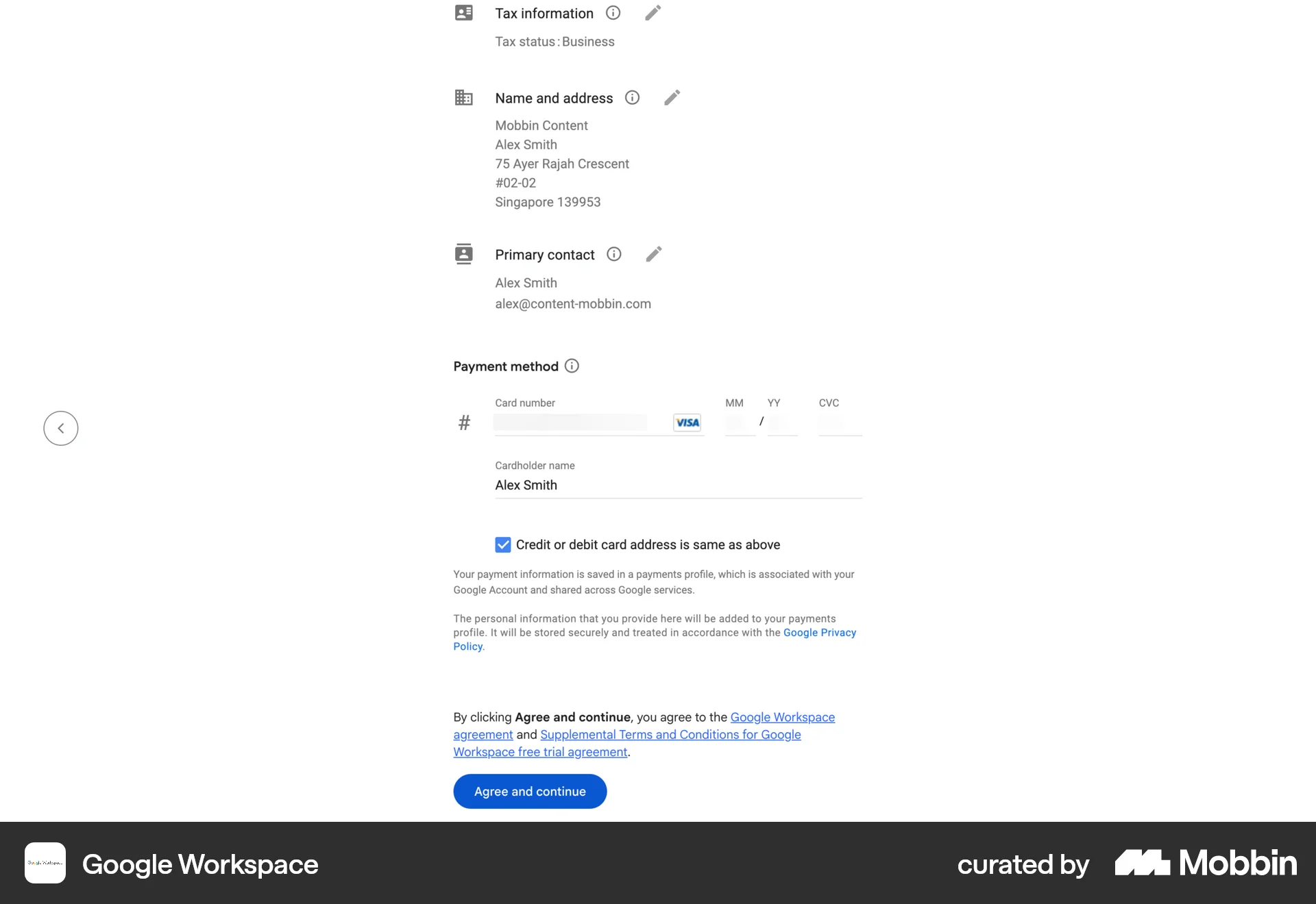 Google Workspace Web Checkout screen