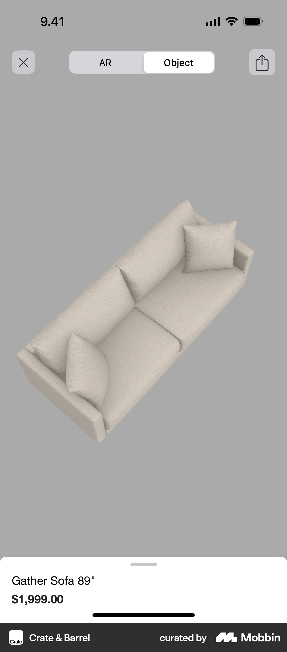 Crate & Barrel iOS Augmented Reality screen