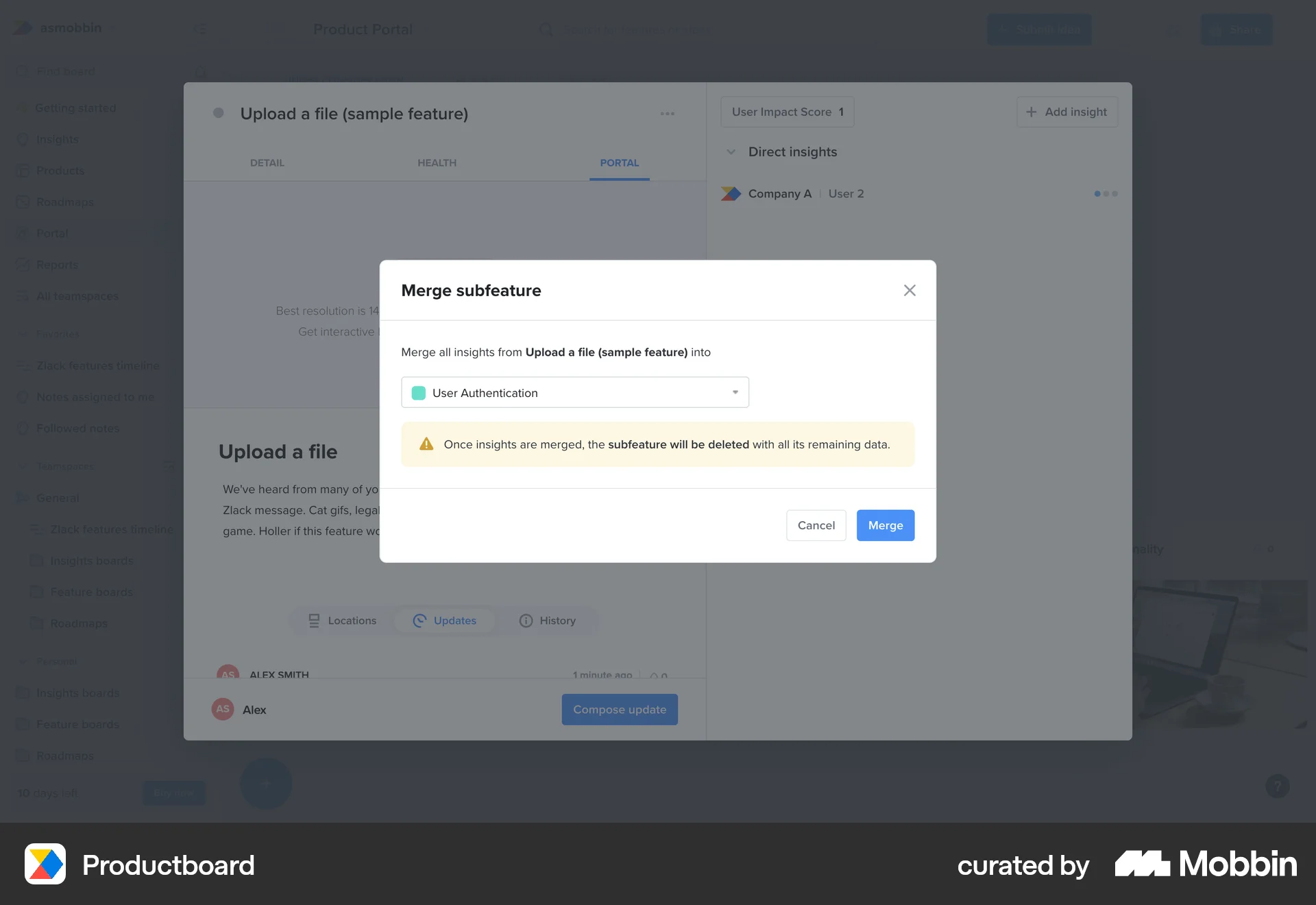 Productboard Web Other Action screen