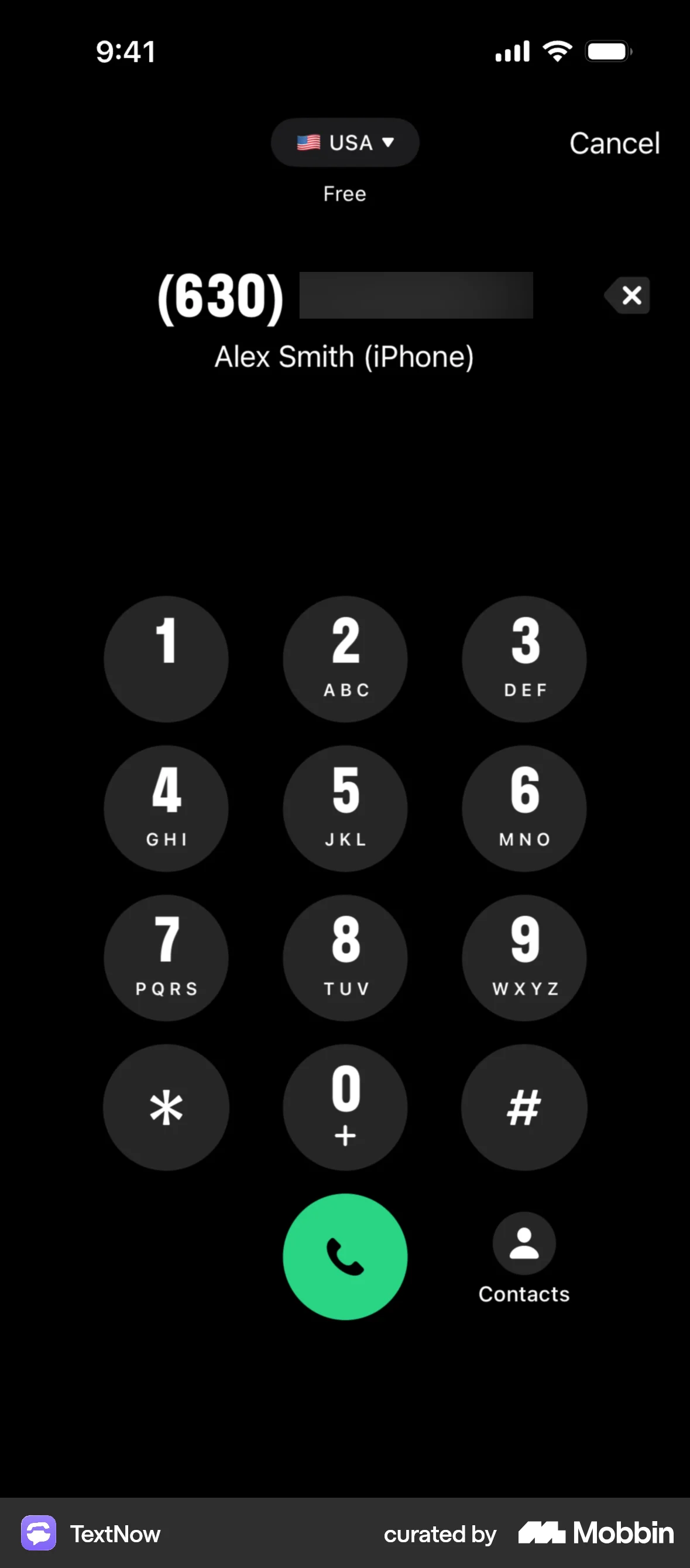 TextNow iOS Dark Mode screen
