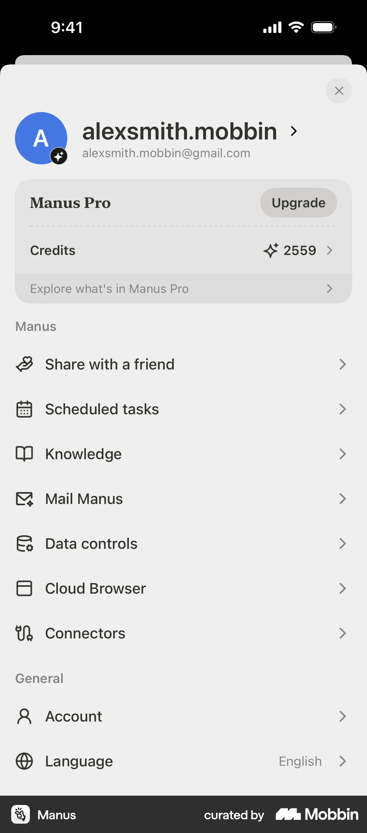Manus iOS screen containing Button UI element