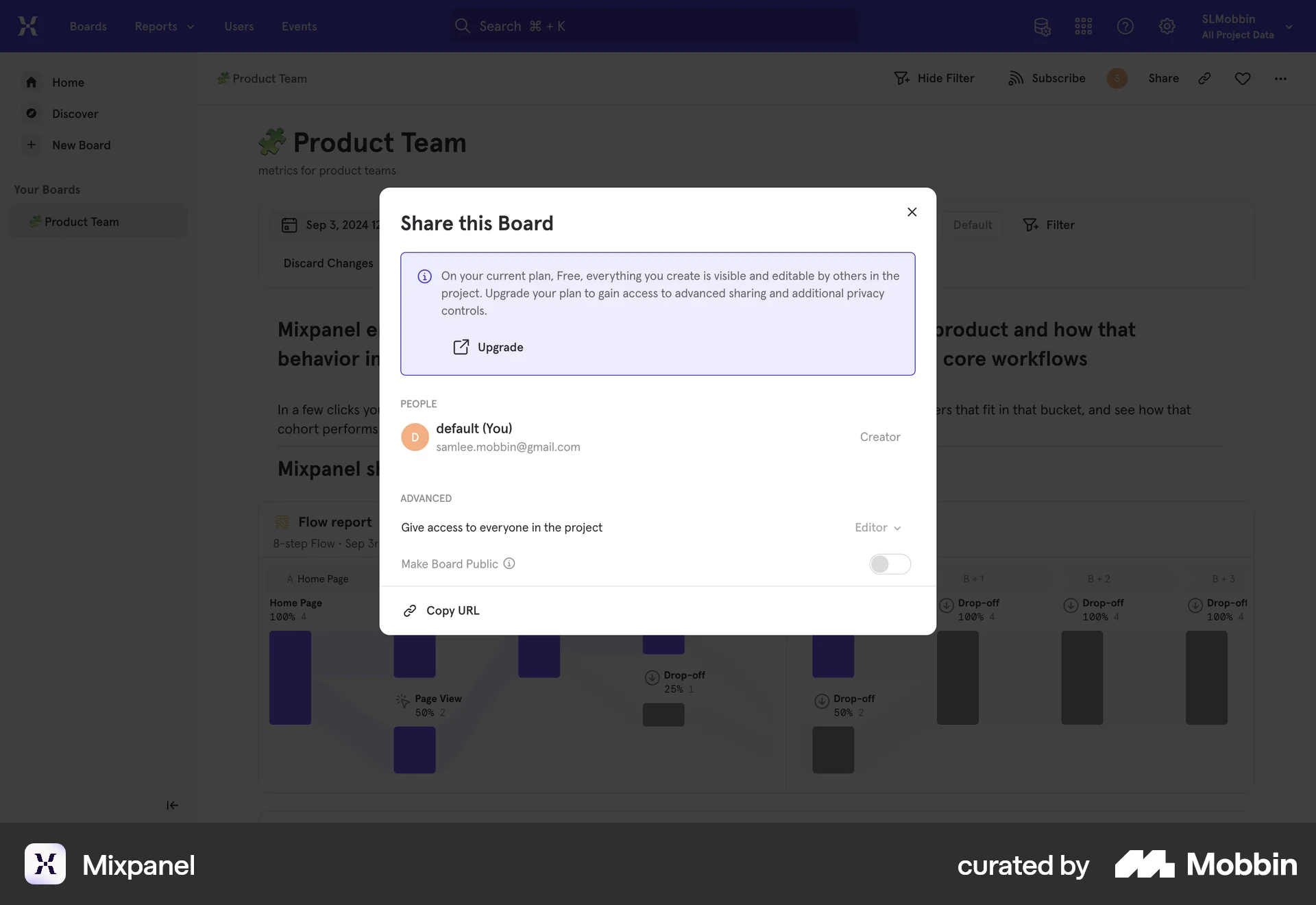 Mixpanel Web Share screen