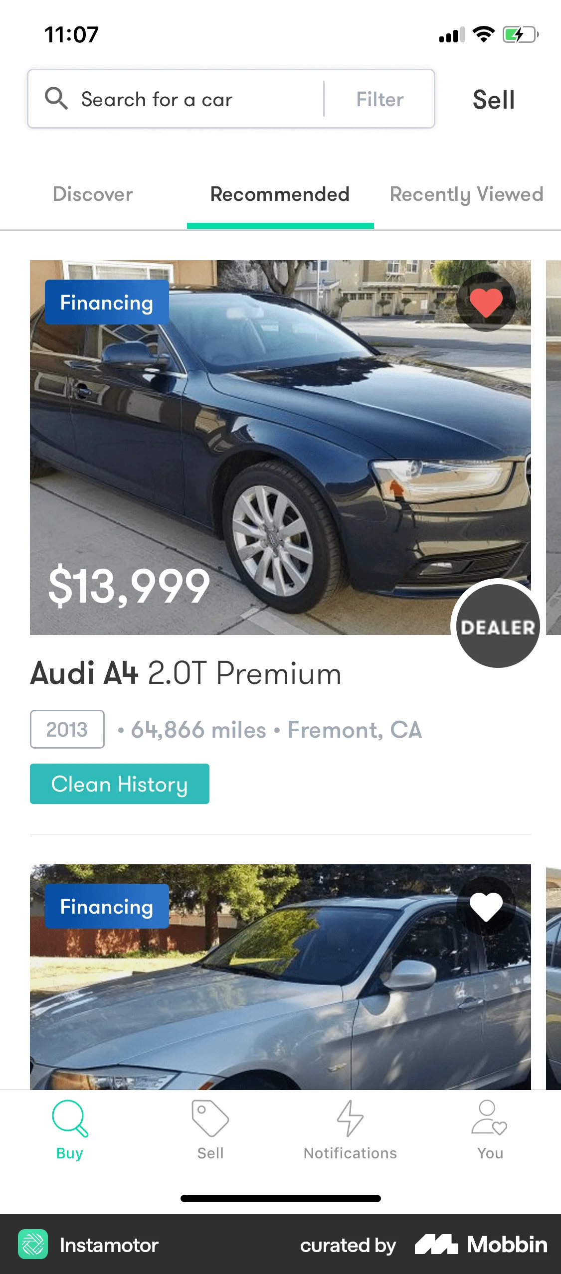 Instamotor iOS Like & Upvote screen