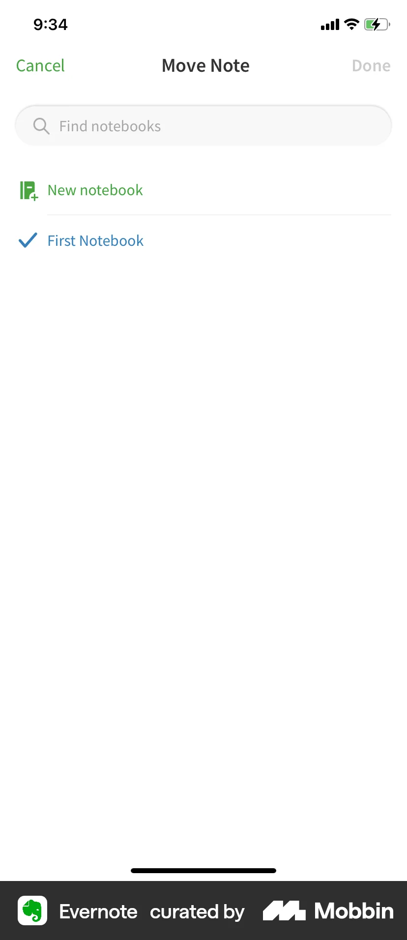 Evernote iOS Move screen