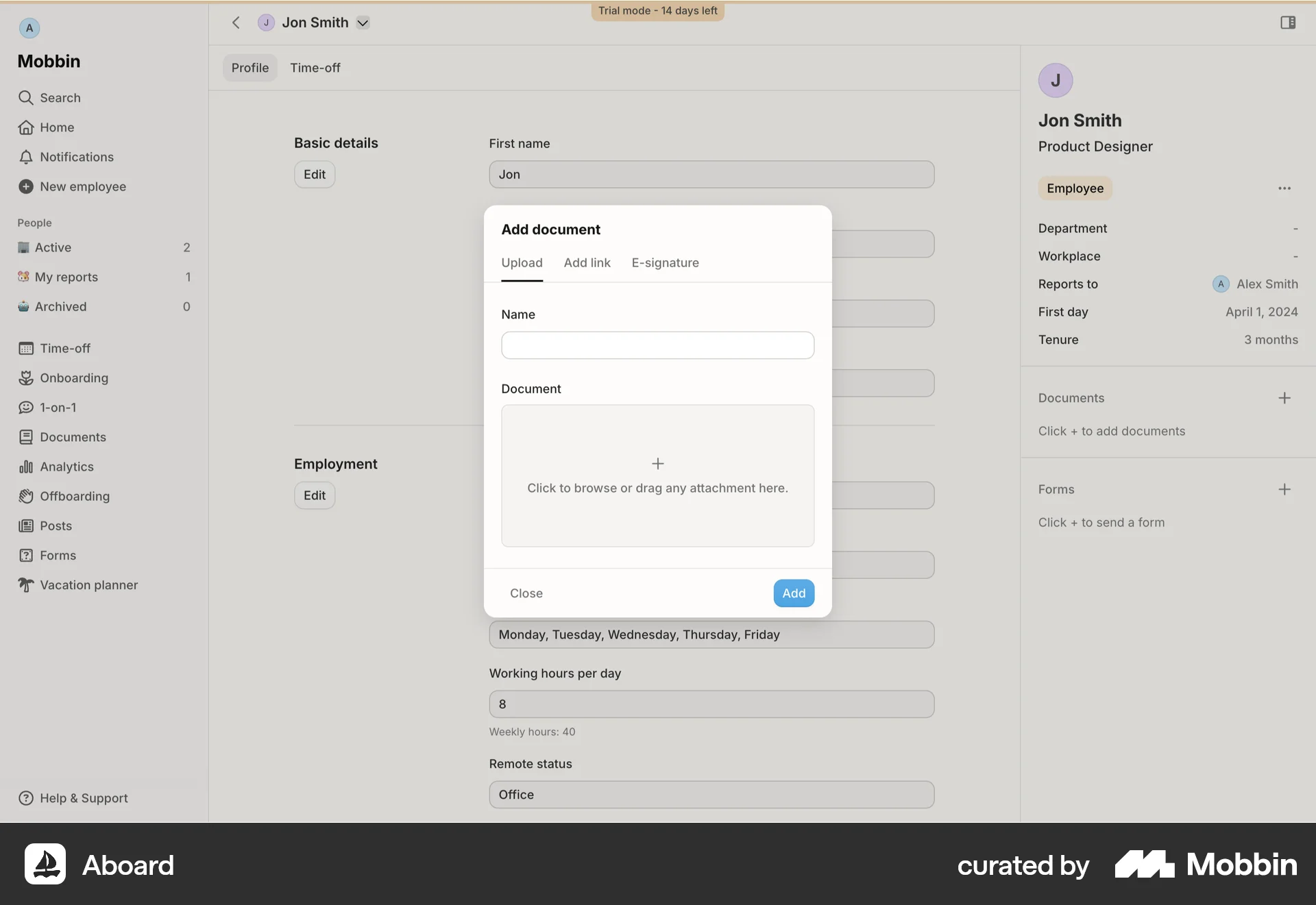 Aboard Web screen containing File Upload UI element