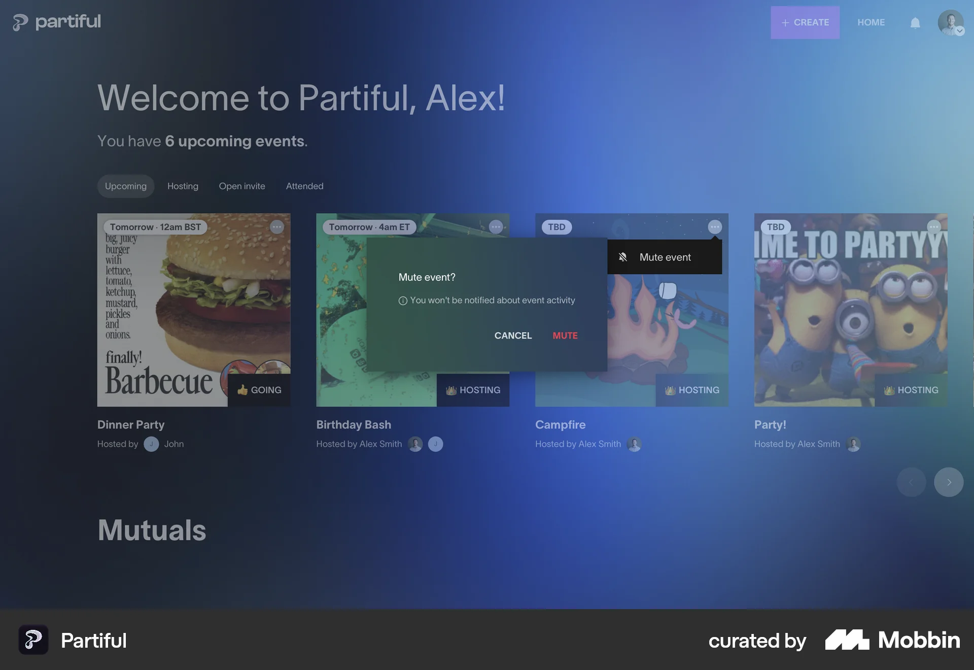 Partiful Web Lifestyle App screen