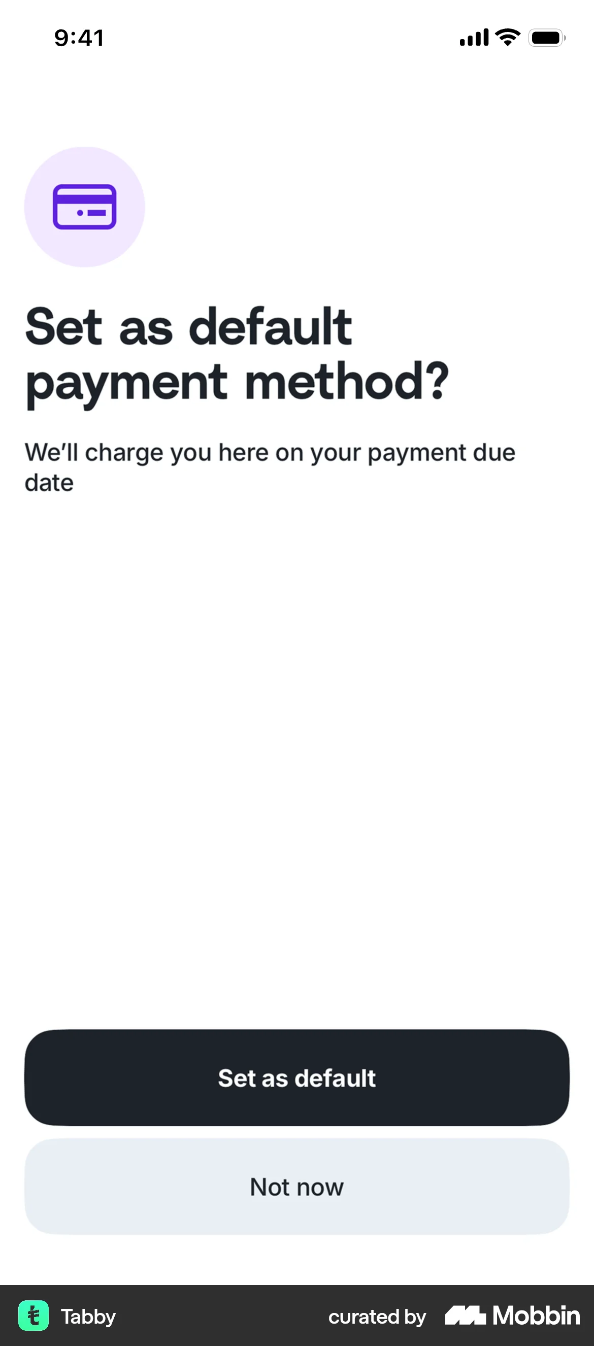 Tabby iOS Confirmation screen