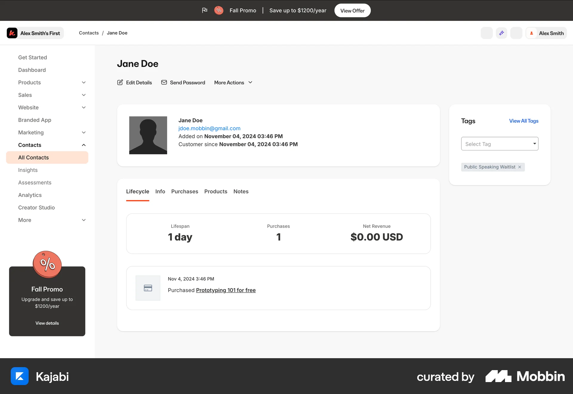 Kajabi Web User / Group Profile screen