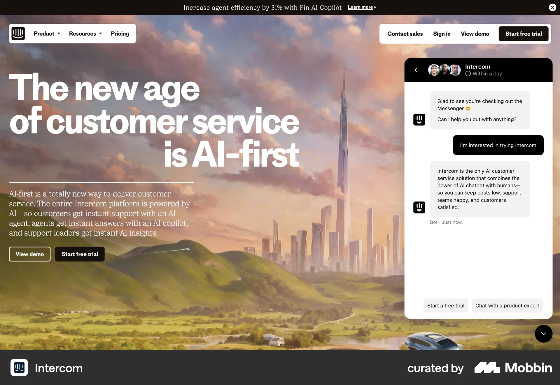 Intercom Web Chat Bot screen