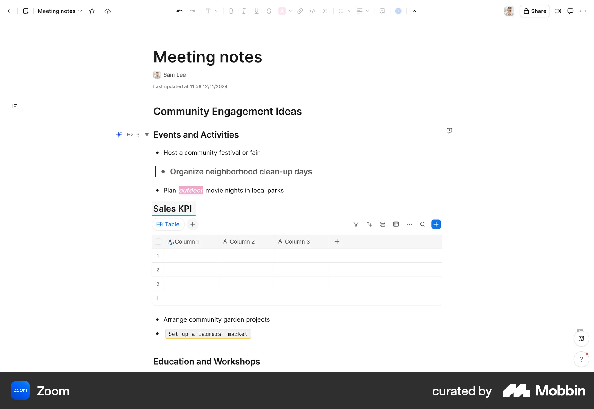 Zoom Web screen containing Editable Text UI element