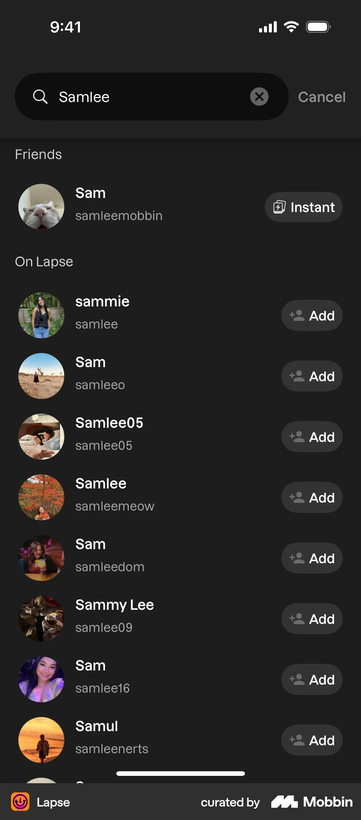 Lapse iOS Followers & Following screen
