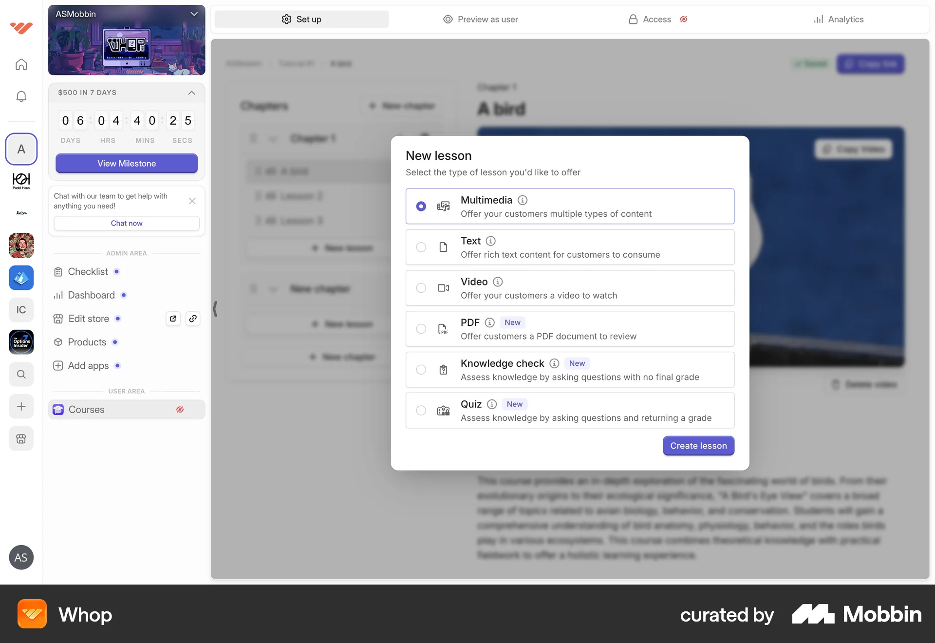 Whop Web screen containing Tile UI element