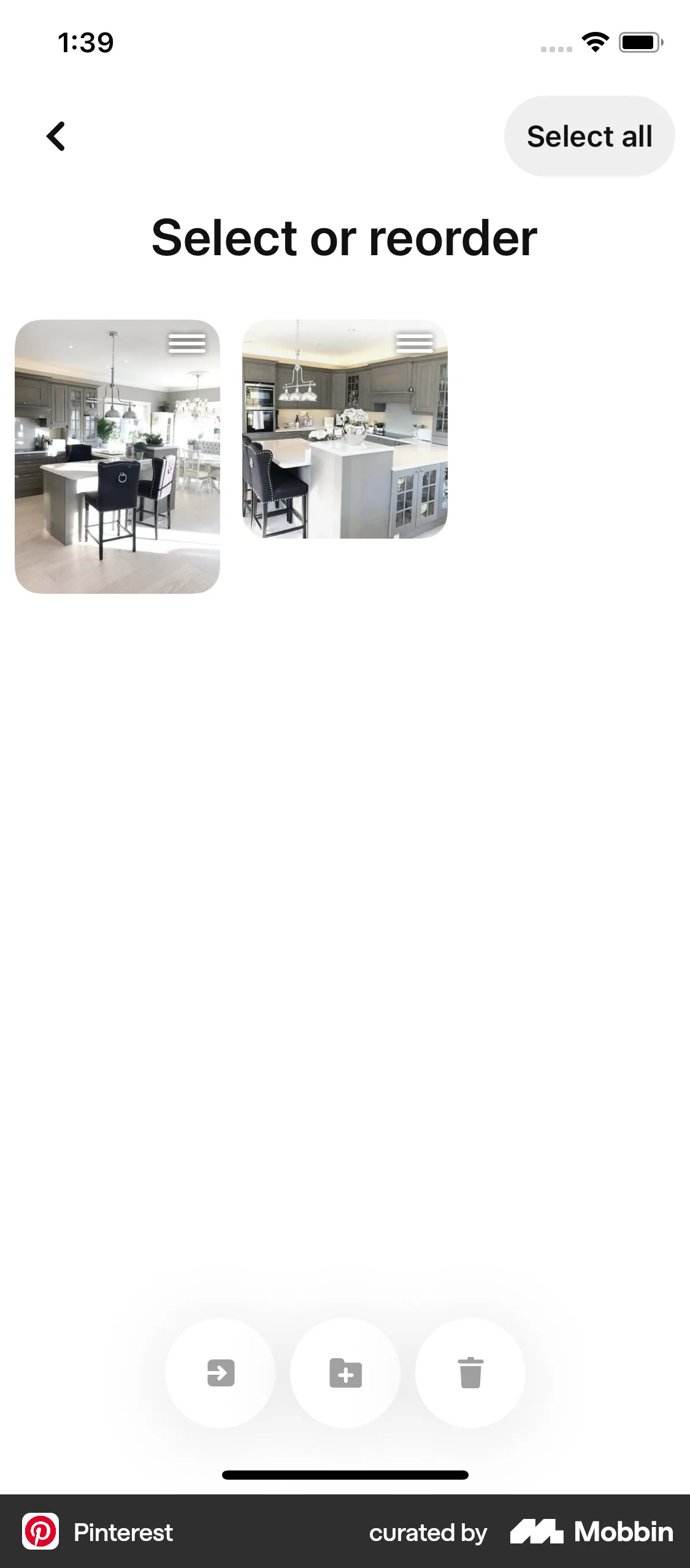 Pinterest iOS Reorder screen