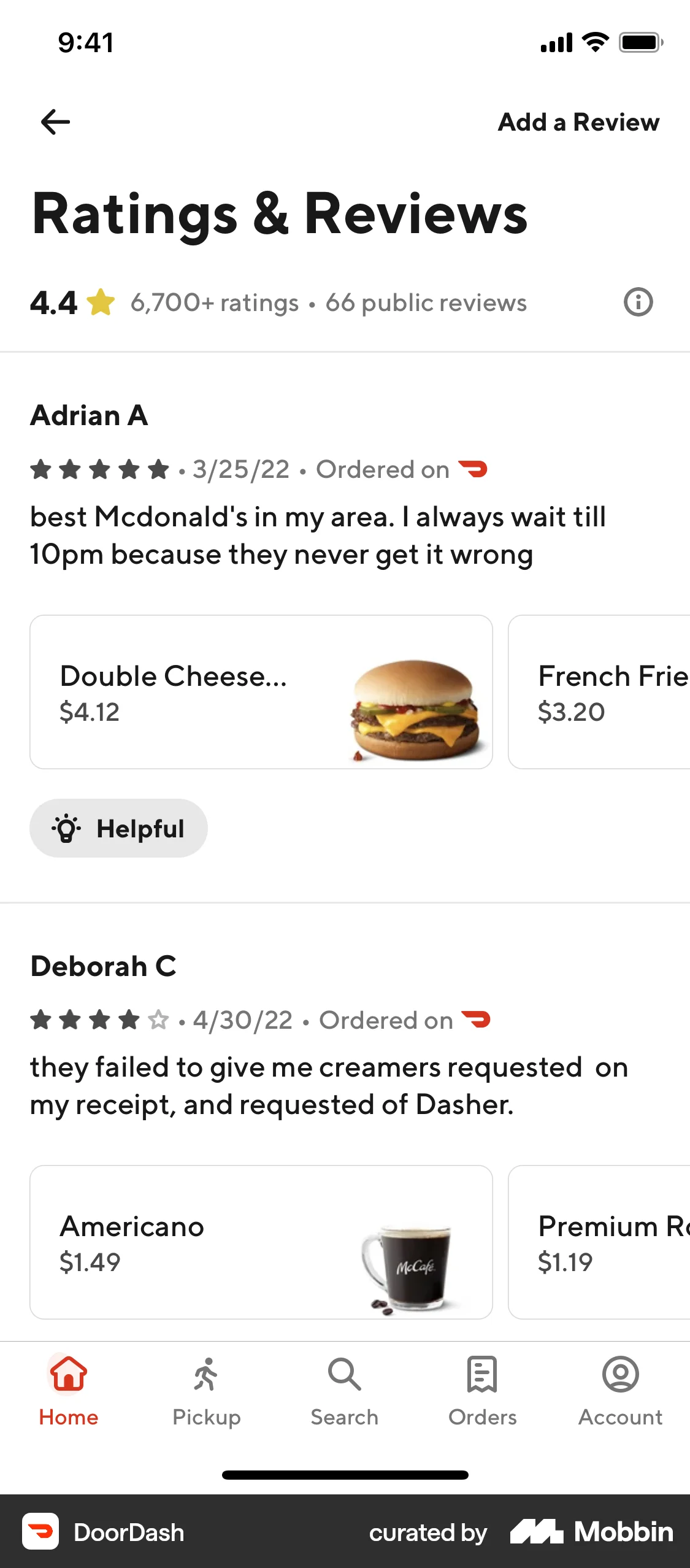 DoorDash screen