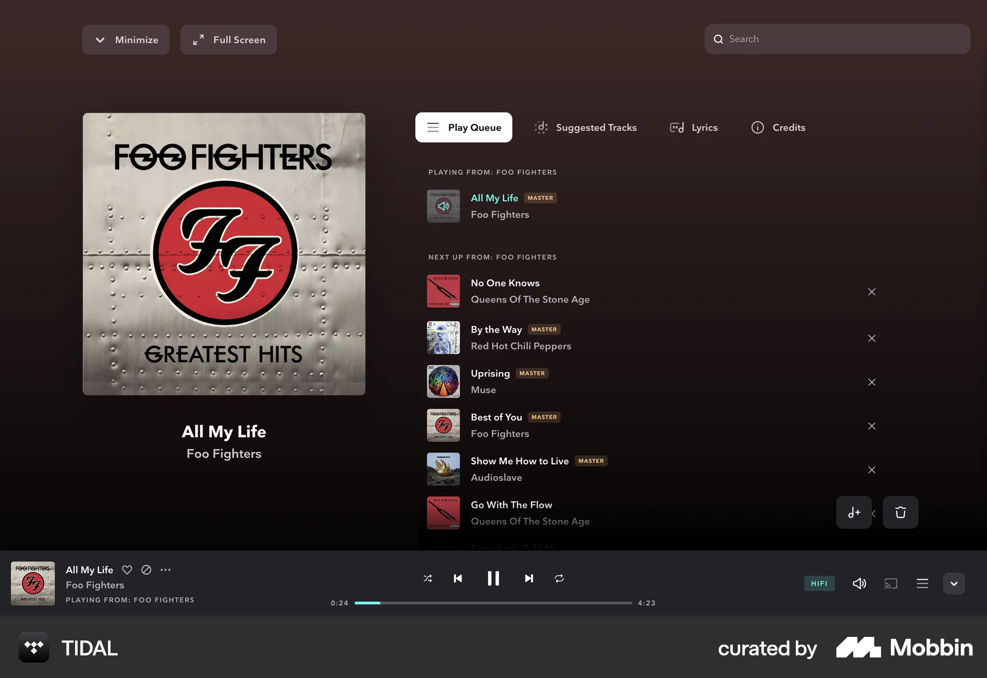 TIDAL Web Song & Podcast Detail screen