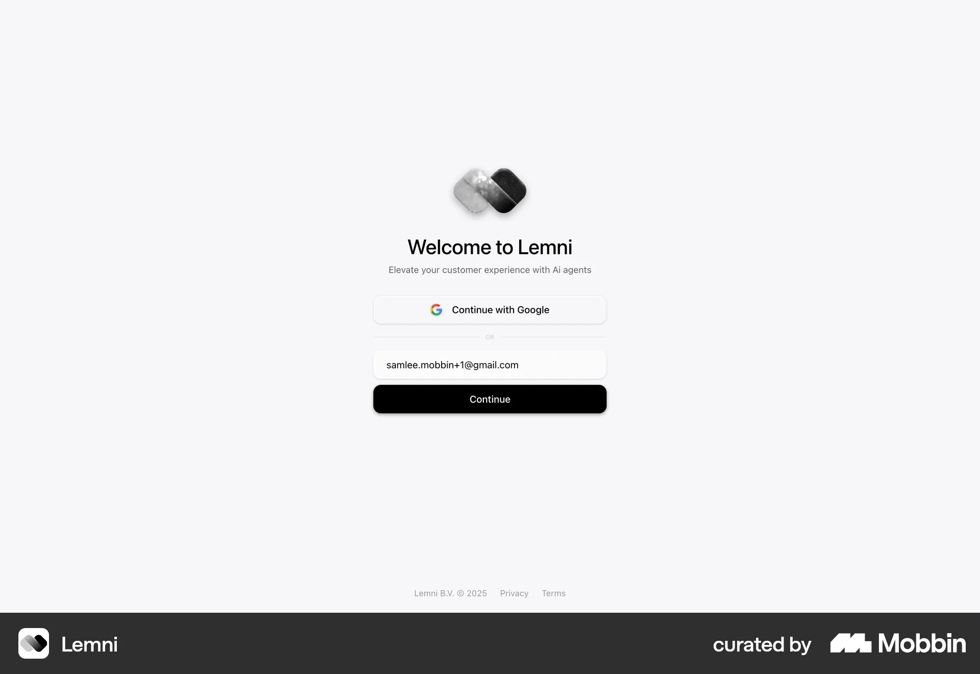 Lemni Web Signup screen