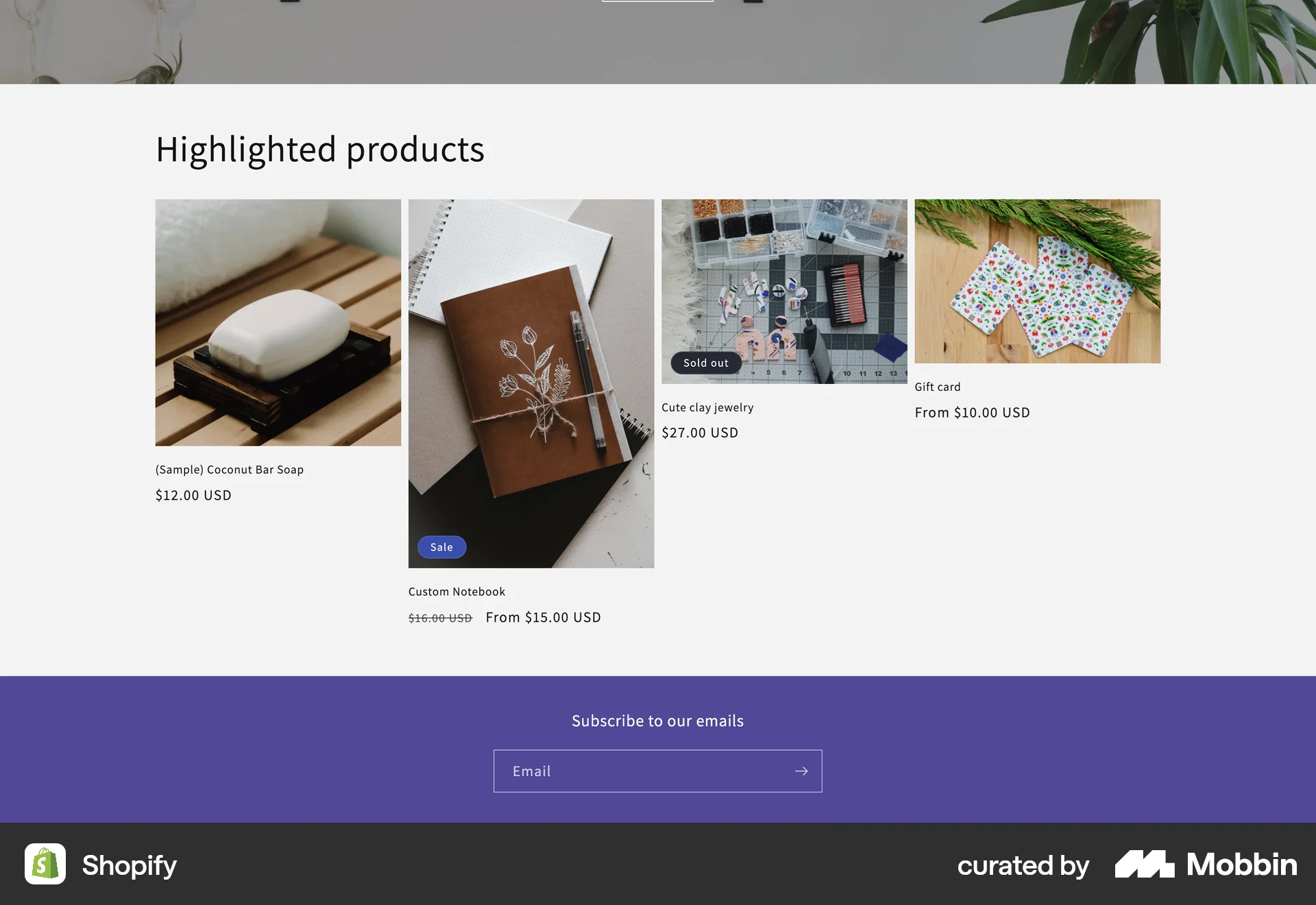 Shopify Web Pricing screen