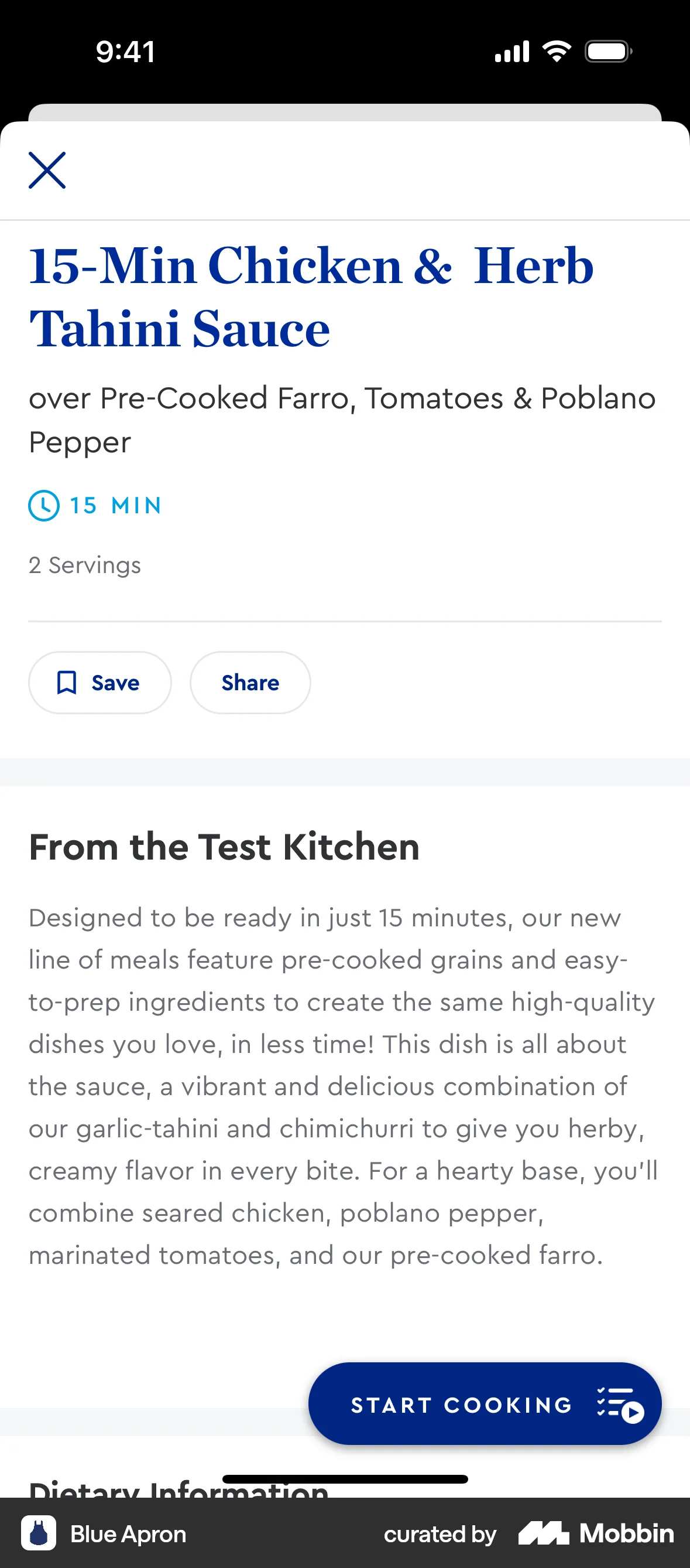 Blue Apron iOS Recipe Detail screen